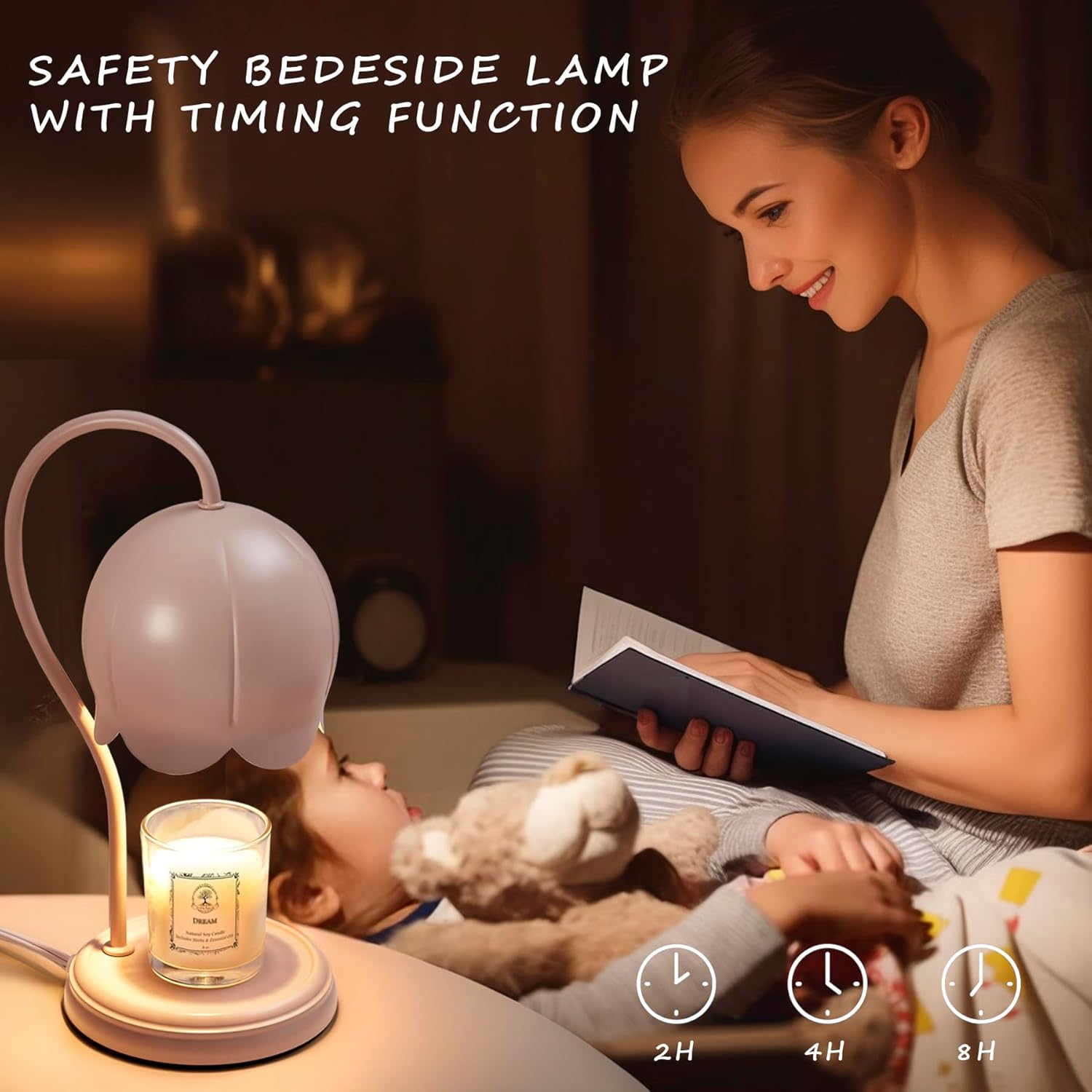 Cute Flower Candle Warmer Lamp with 2 Bulbs, Pink Dimmer Timer Electric Candles Warming Light, Wax Melter Lamps Warmers Burner, Bedroom Living Room Home Decor, Birthday Gifts for Women, Girls, Mom image number 3