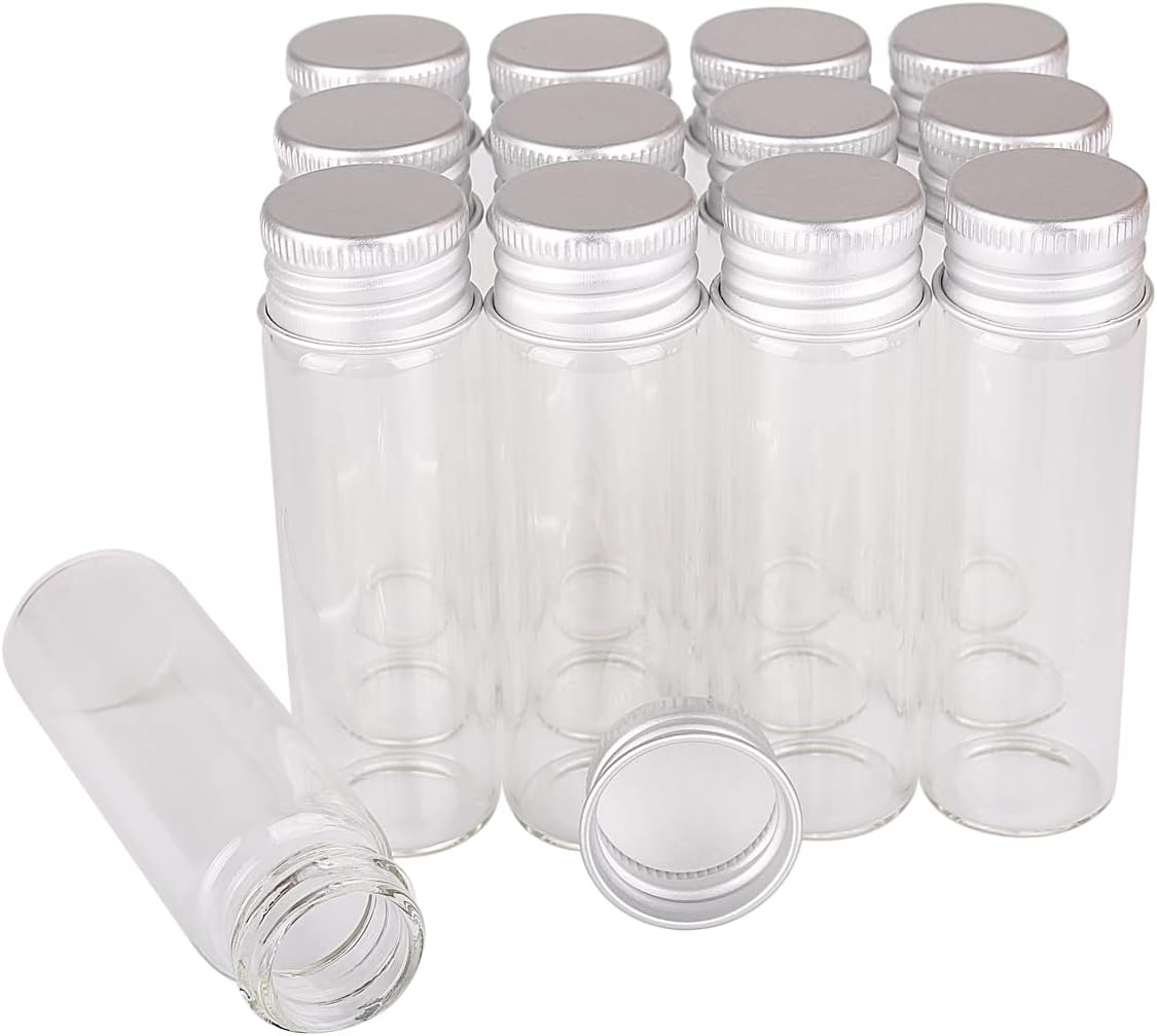 24 Pieces 18Ml Mini Glass Bottles with Aluminium Lids Small Glass Vials Wishing Jars Potion Bottles image number 5