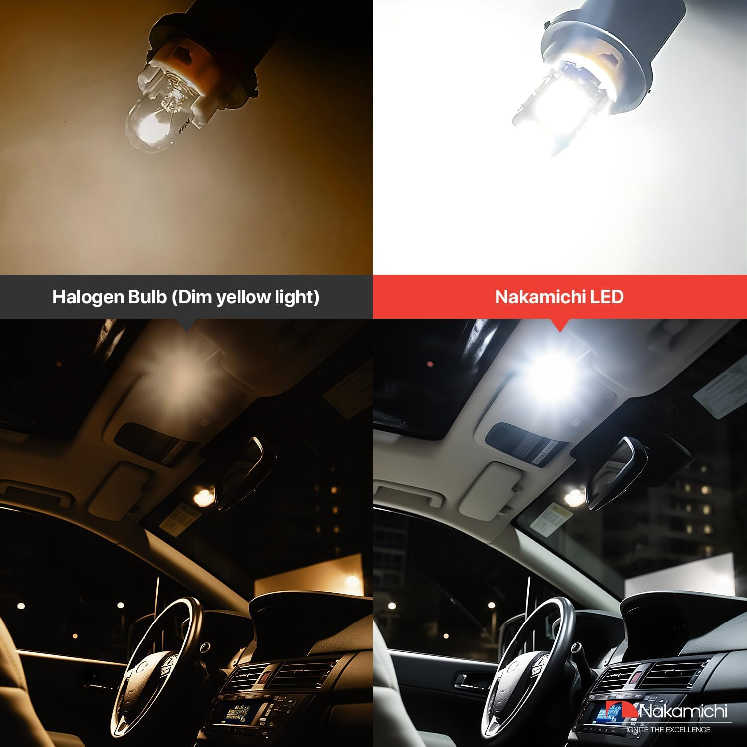 Nakamichi T10 LED Light Bulb 168 2825 194 W5W 4-SMD 3020 Chipsets White LED Replacement Bulbs for Car Interior Dome Map Door License Courtesy Dash Lights (With Can-Bus) image number 5