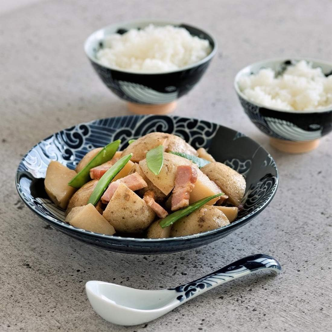 Mino Pottery White Wave Whale 215 Deep Plate image number 4