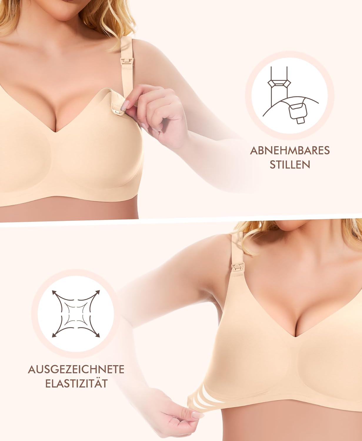 Qoonoo Nursing Bra without Underwire Pregnancy Bra Women'S Breastfeeding Bra Large Breasts Cotton Sleep Nursing Bra, Beige, XXL image number 4