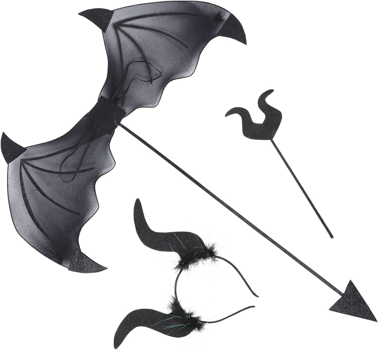 TEHAUX 2 Sets Prom Dress up Prom Suit Halloween Props Devil Costume Horn Headband Vampire Demon Costume Kit Devil Costume Set Devil Horns Wing Cosplay Supplies Devil Set for Halloween Hay image number 3