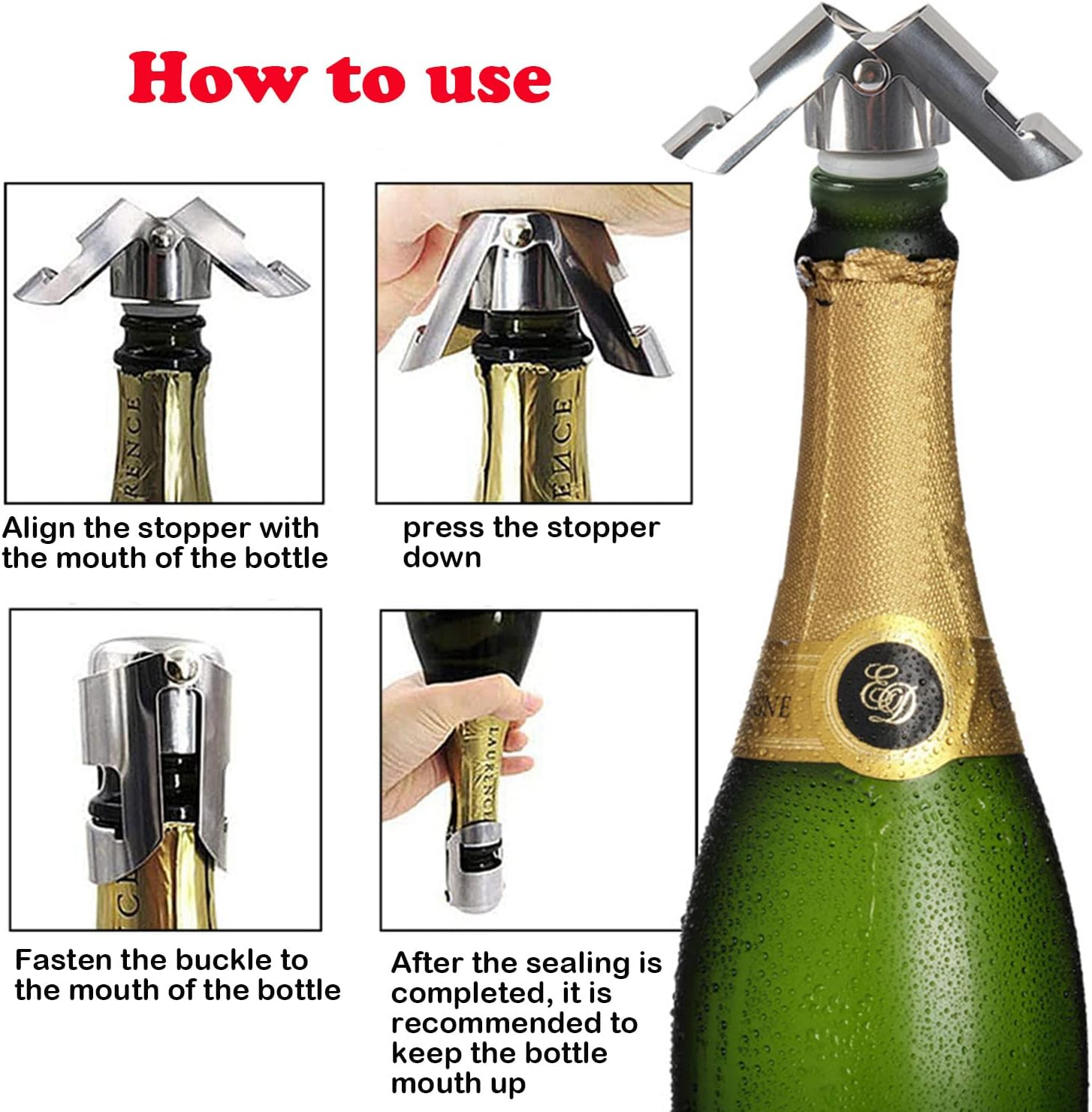 Paifeancodill 3 Pcs Champagne Stoppers with Stainless Steel Bottle Sealer with Food Grade Silicone Leak Proof Sealer Stopper Bottle Stopper Keep Fresh Suitable for Champagne,Cava,Prosecco,Sparkling image number 3