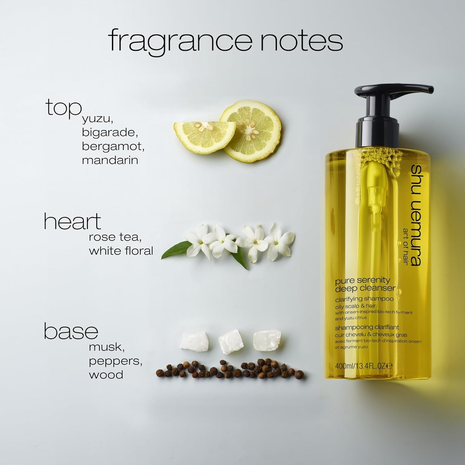 Shu Uemura Pure Serenity Deep Cleanser, Clarifying Shampoo for Oily Scalp and Oily Hair, with Japanese Yuzu Lemons, Removes Dirt Particles from the Scalp, 400 Ml image number 5