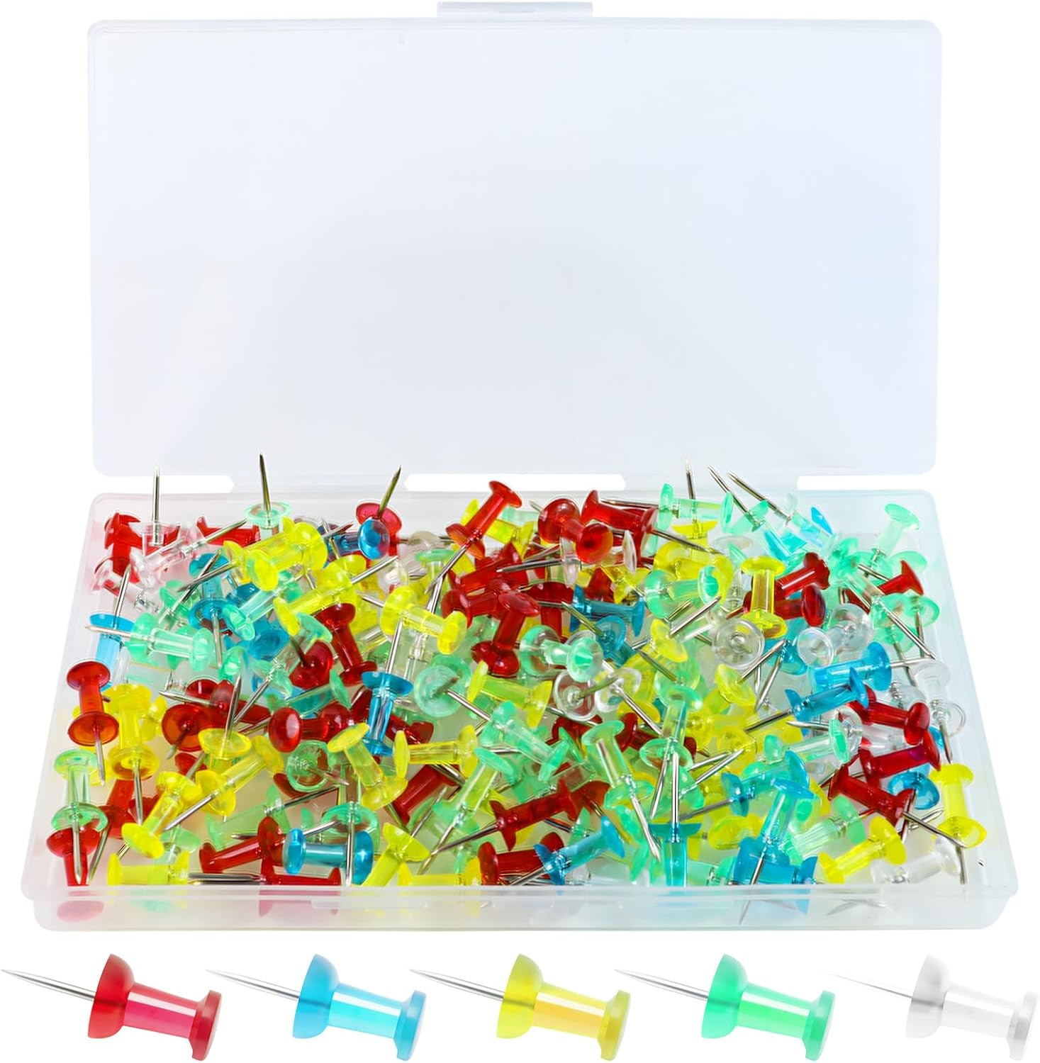 200 PCS Colored Push Pins -Cork Board Push Pins ，Thumb Tacks Push Pins，Push Pins for Bulletin Boards, Cork Boards and Walls (5 Colors)