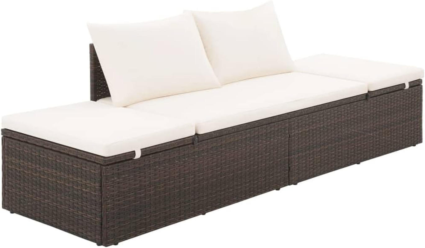 Vidaxl Comfortable Poly Rattan Garden Bed Brown - Adjustable Lounge Bed with Cushions and Back Pillows for Outdoor, Patio, Deck
