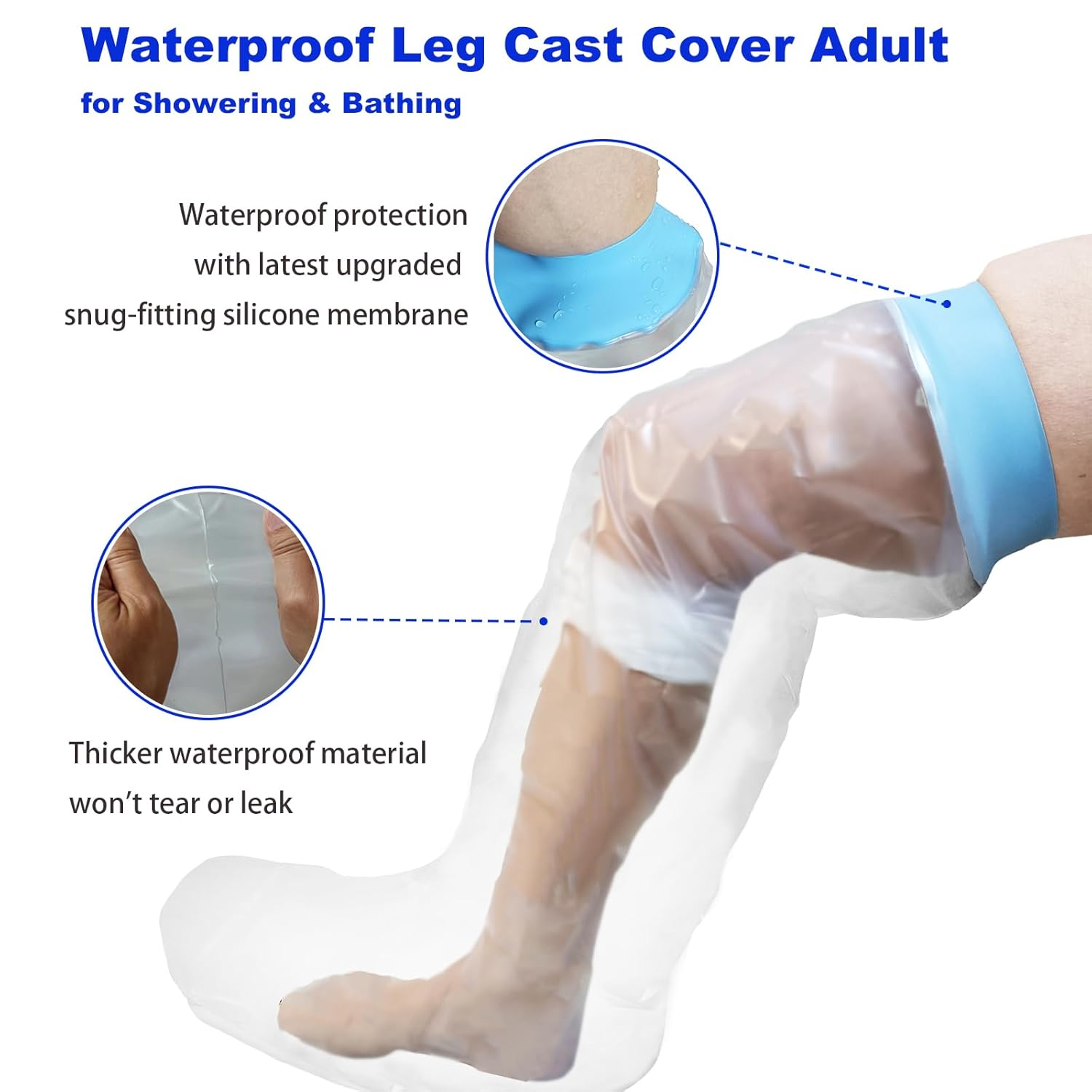 Wateproof Cast Covers for Shower Leg Adult, Full Leg Protector Shower Bandage Wound Showering for Broken Knee Foot Ankle Wound Burns Care Supplies, after Surgery Gifts,Reusable(30.7 In. Long) image number 2