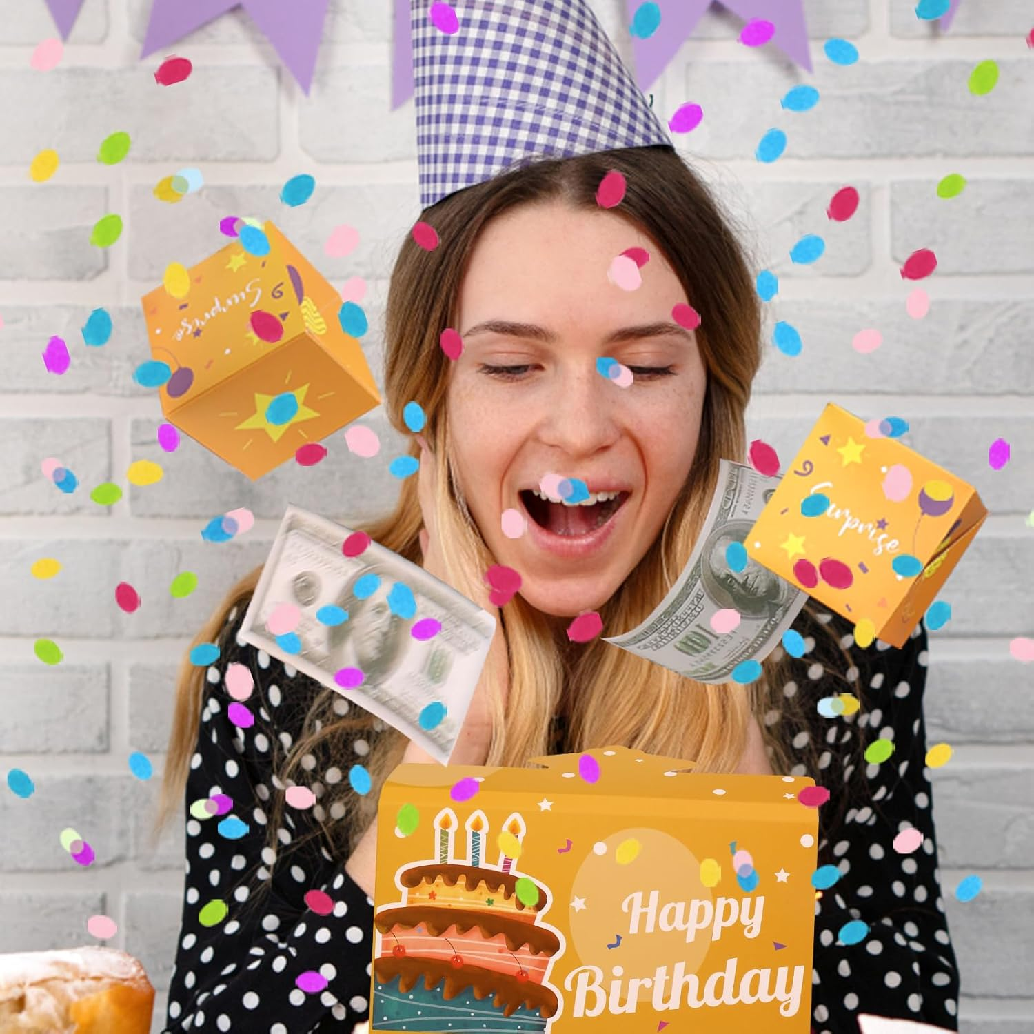 BABORUI Pop up Birthday Card with Confetti, Happy Birthday Surprise Gift Box Explosion for Money, Cash Birthday Surprise Box for Women/Men/Girls/Boys