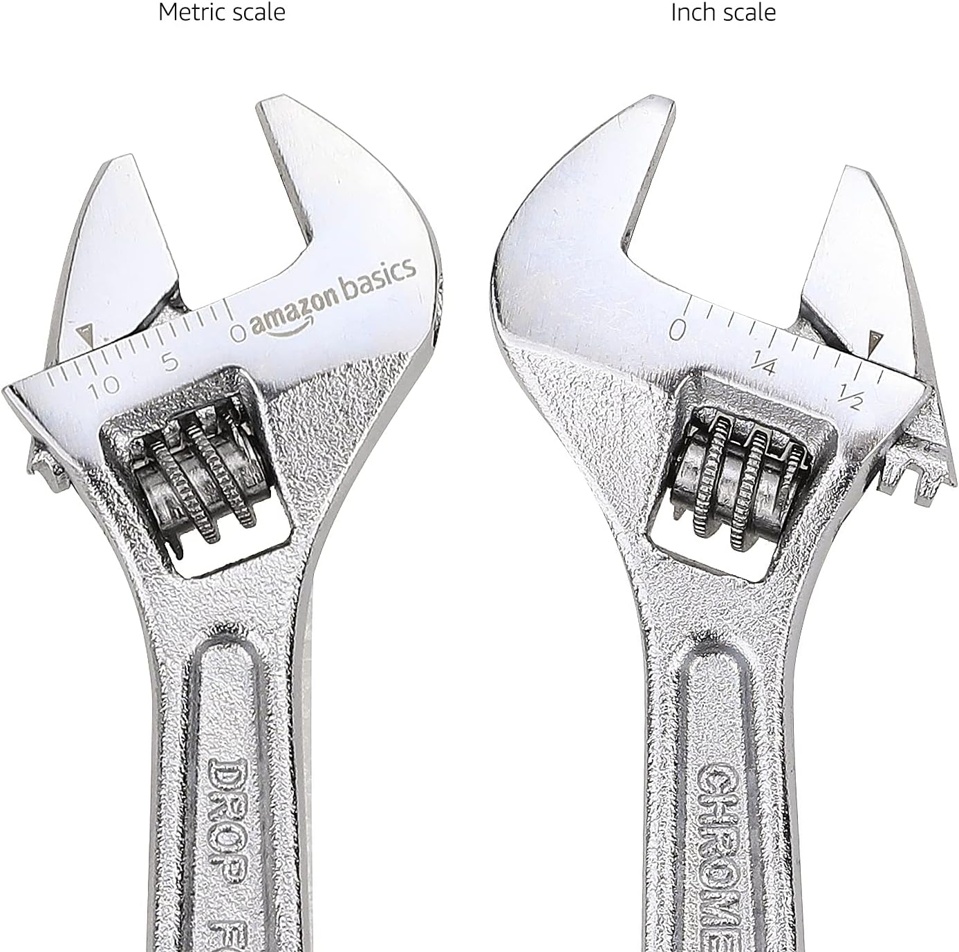 Amazon Basics Adjustable Wrench with Inch/Metric Scale, Chrome-Plated, 4-Inch (100Mm)