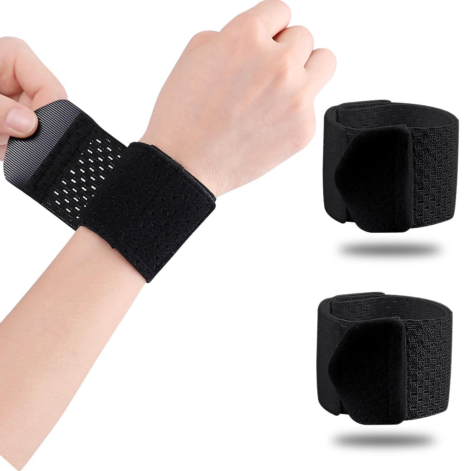 Wrist Brace & Wraps [2 Pcs] - Adjustable Carpal Tunnel Support & Sports Fitness Wrist Strap for Women Men (Black) image number 2
