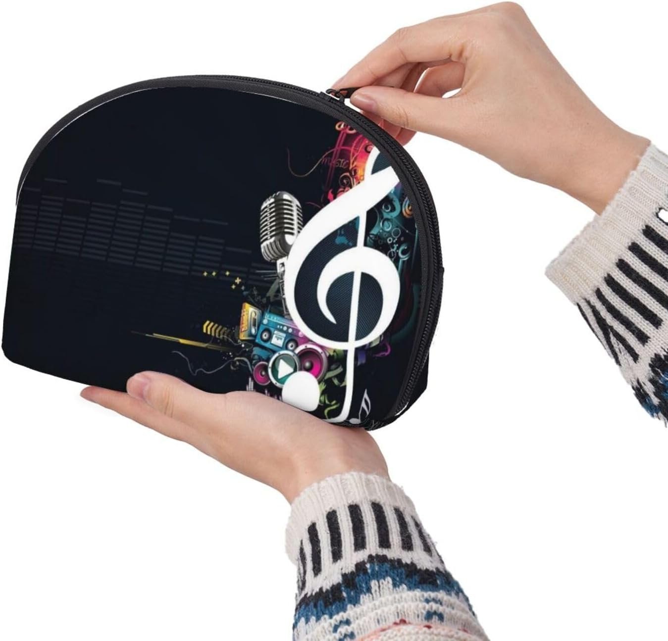 Cozimangoe Coin Pouch Makeup Bags Set, 2 Piece Shell Shape Cosmetic Bag with Pockets for Daily Travel Handbag Lipstick Keys Toiletry, Personalized Abstract Music image number 6