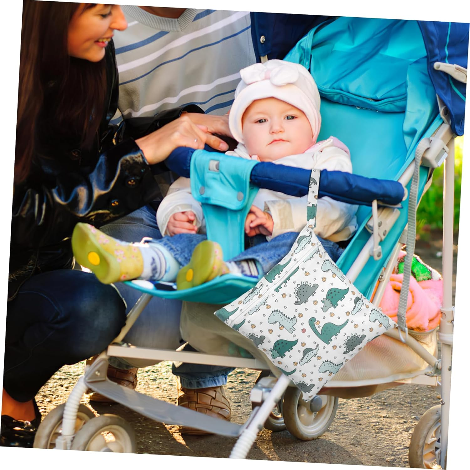 YARNOW 2Pcs Cartoon Dinosaur Wet Bags for Boy Girl with Zipper Closure Lining Multi Functional Storage Pouches for Diapers Swimsuits Travel Essentials image number 2