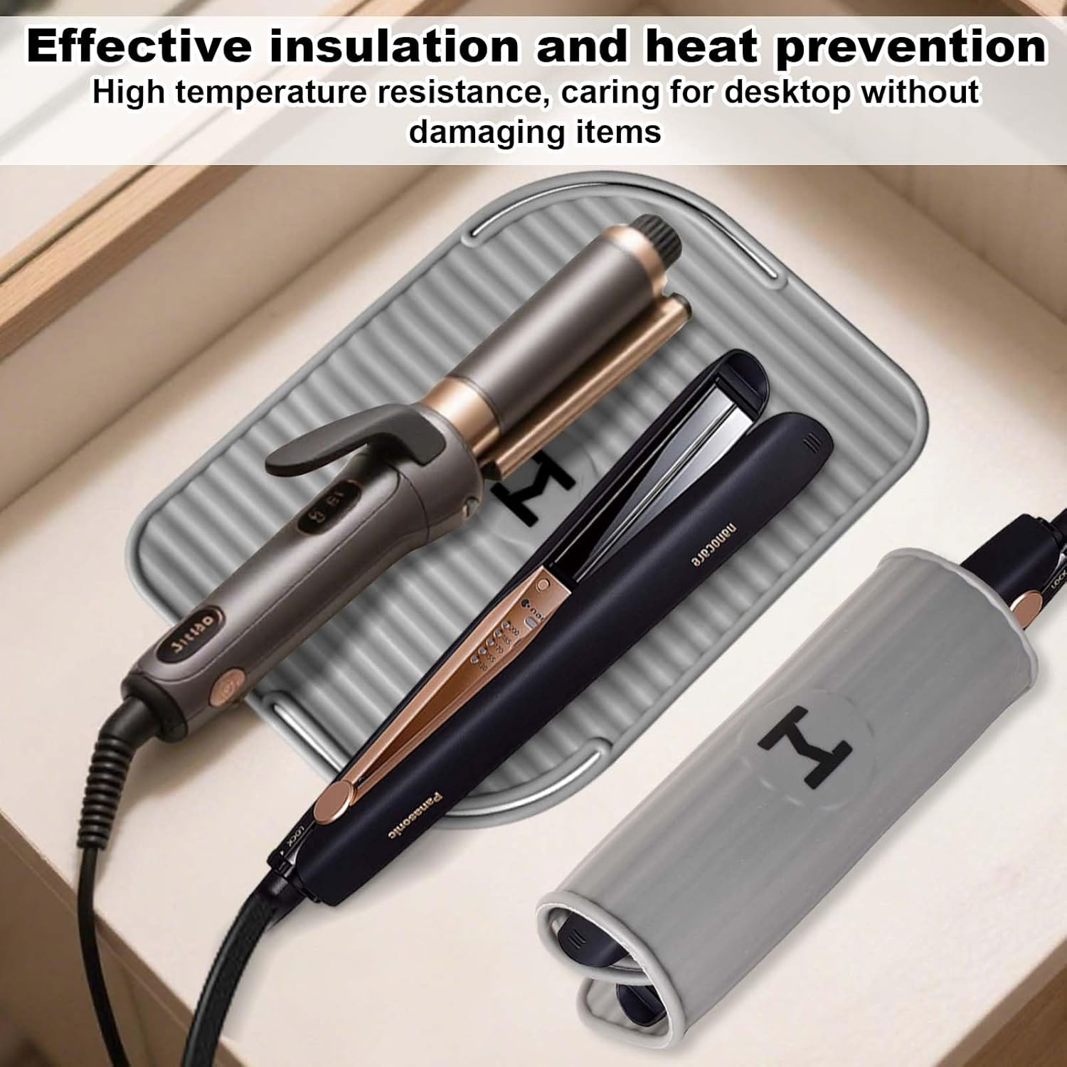 Heat Resistant Mat for Curling Irons, Hair Straighteners, Straighteners and Hair Styling Tools, Heat Resistant Silicone Non-Slip Mat to Protect Table from Burns, 21.8 X 16 Cm, Grey image number 4