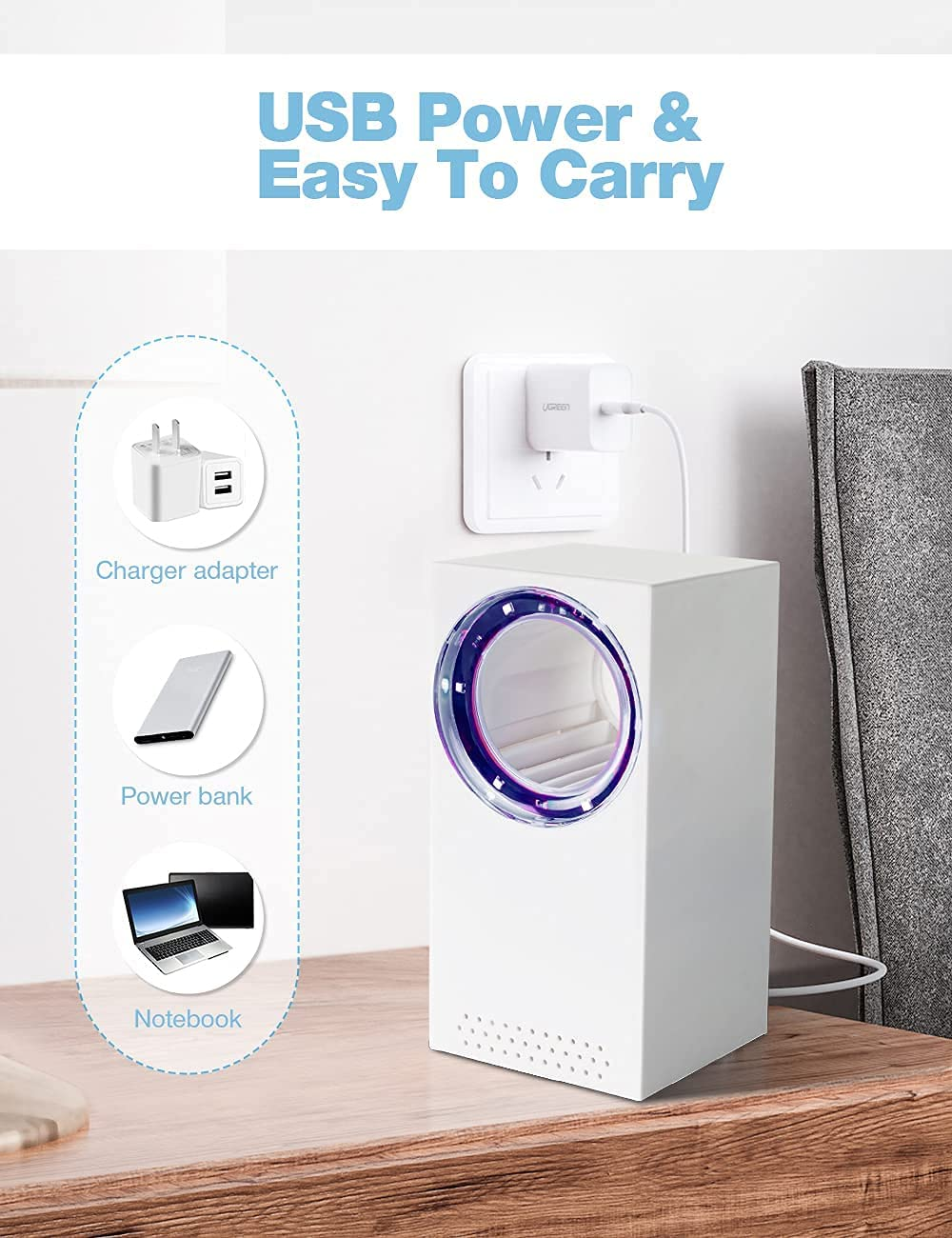 Mosquito Killer Lamp, Bug Zapper, Portable Electric Bug Zapper Insect Trap, USB Charge Fly Zapper, Electric Fly Killer for Camping, Bedroom, Kitchen, Office, Home, Indoor Outdoor Pest Control Trap