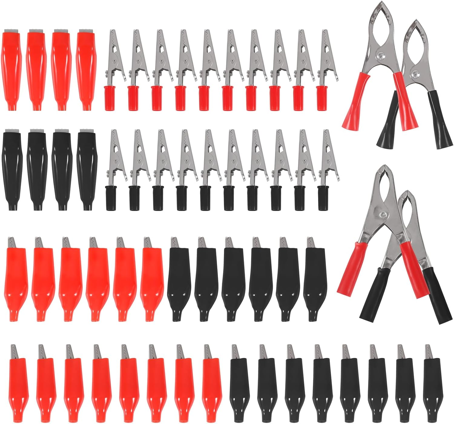 DIANN 60Pcs 10 Type Metal Alligator Clip Clamp Assortment Kit Red Black Crocodile Electrical Test Clamps Connector Jumper Helper with Protective Insulation Cover for Laboratory Testing image number 2