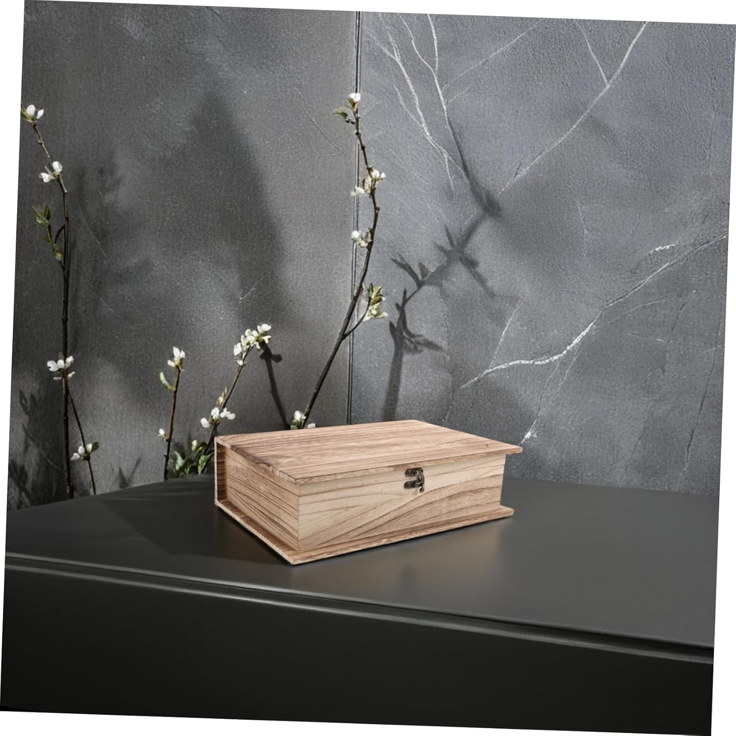 Didiseaon Large Rectangular Wooden Memorial Keepsake Box Hinged Lid and Clasp Lock, Rustic Wood Storage Container for Memory Storage and Home Organization image number 2