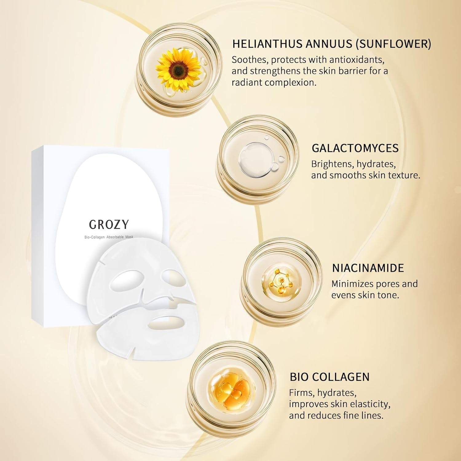 Grozy Bio Deep Overnight Face Mask &ndash; Hydrating & Firming Korean Skincare Treatment for Glass Skin, Anti-Aging Sheet Mask for All Skin Types, 5 Pack image number 1