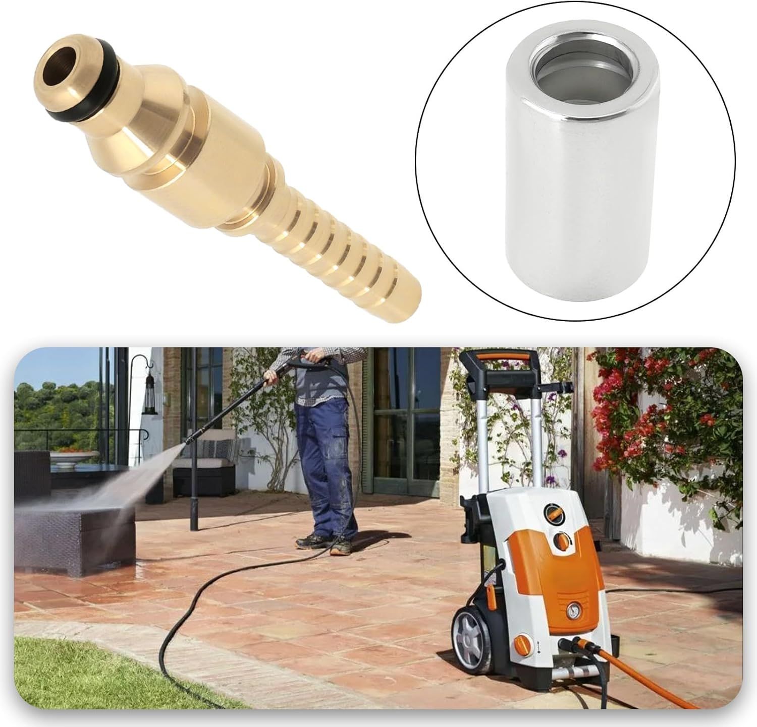Be in Your Mind 1Pc 1/4 Inch Brass Pressure Washer Hose Fitting 6.5Mm Quick Fit Male Pressure Washer Adapter with Crimping Ferrule Compatible with Stihl Pressure Washer