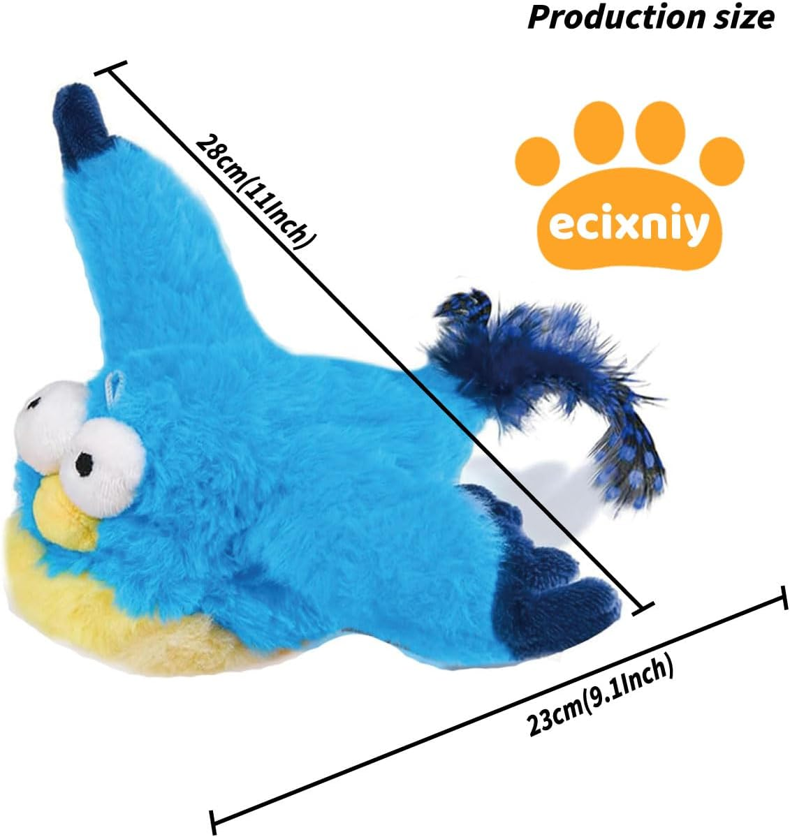 Ecixniy Flapping Bird Cat Toy for Indoor Cats &ndash; Bird-Shaped Design,Bird Catnip Toys, Catnip Compartment, Fun & Engaging Cat Toys, Fluffy Plush Dog Toys-Bluebird image number 1