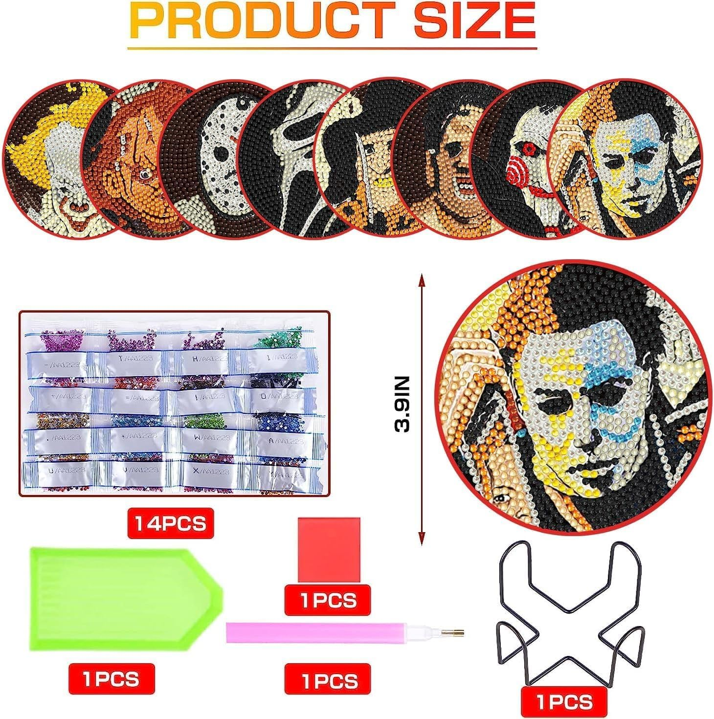 Diamond Painting Coasters Kit with Holder, Halloween Diamond Art Coasters Kits for Beginners, Adults & Kids Diamond Painting Art Craft Supplies image number 1