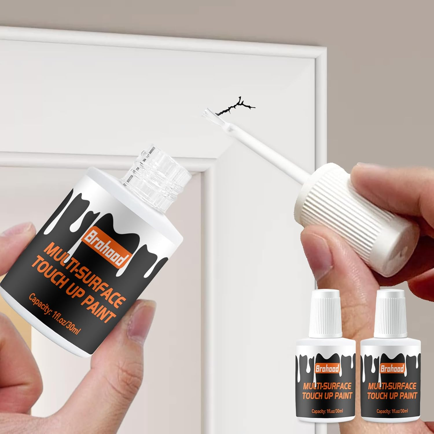 Brohood White Touch up Paint, Appliance Kitchen Cabinet Bathtub Paints for Wall, 30ML Multi Surface Touch up Paint Pen, Semi Gloss White Wall Paints for Enamel Porcelain Door Furniture Chips Scratches
