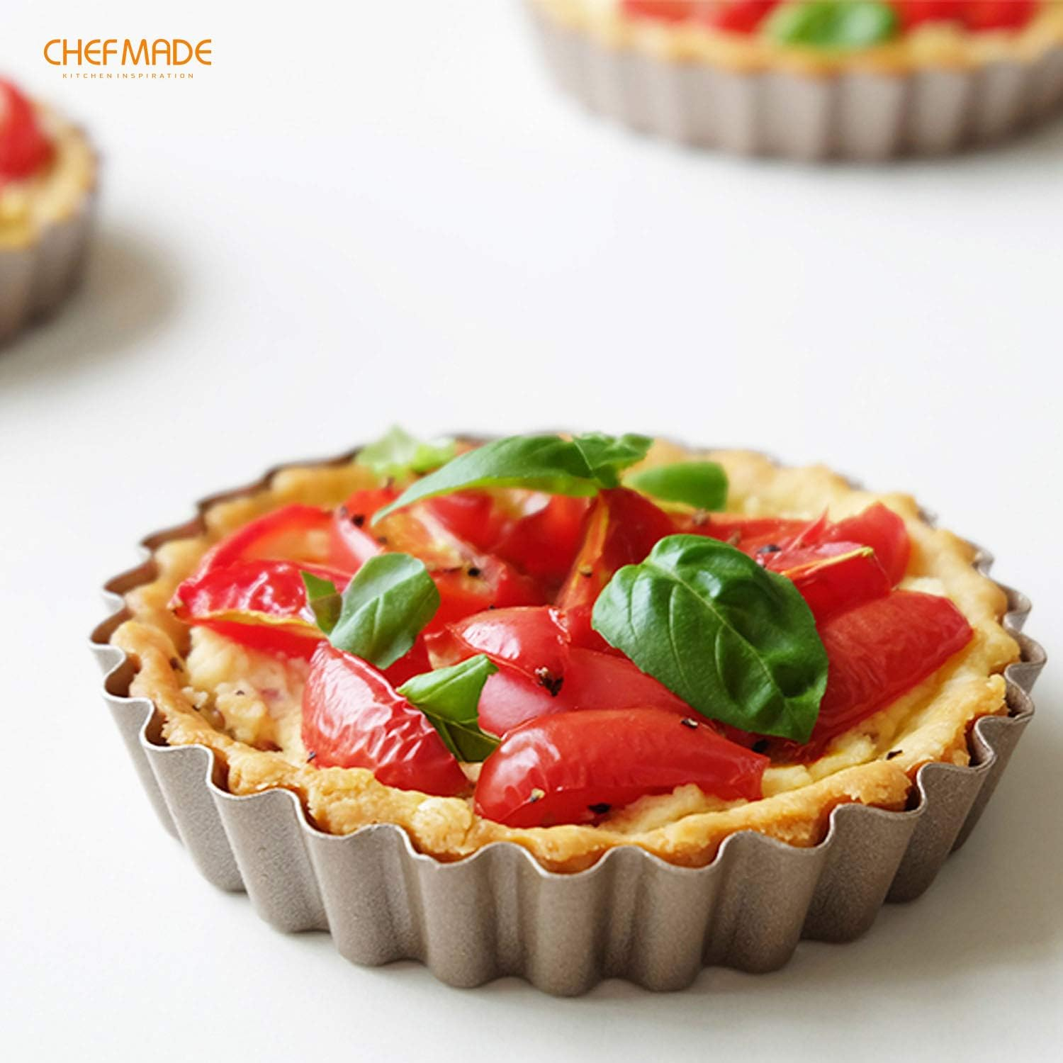 CHEFMADE Mini Tart Pan Set, 4-Inch 4Pcs with Removable Loose Bottom Non-Stick round Quiche Bakeware for Oven and Instant Pot Baking (Champagne Gold) image number 4