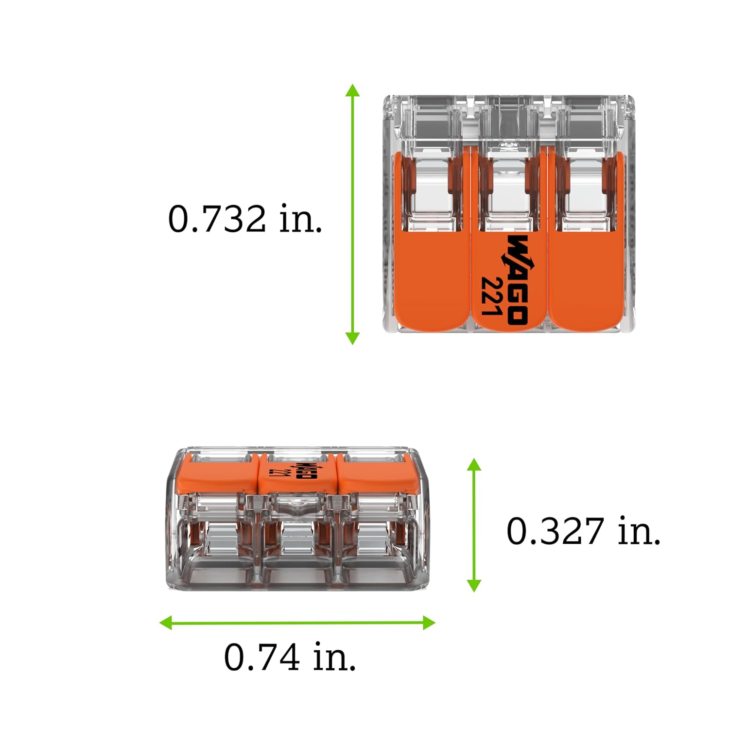 Wago 221-413 Lever-Nuts 3 Conductor Compact Connectors 50 PK image number 1