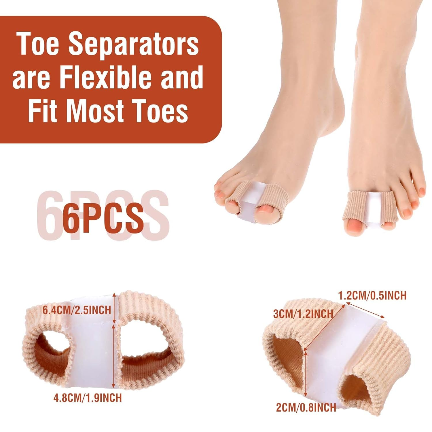 6Pcs Gel Bunion Corrector for Women Big Toe Straightener, Elastic Fabric Toe Separators Bunion Corrector for Women Overlapping Toes, Breathable Hammer Toe Spacers for Men Bunion Foot Pain Relief image number 5