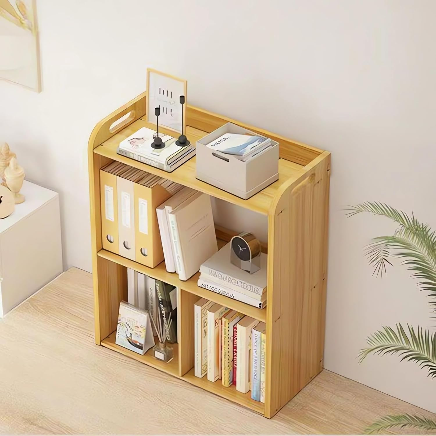 Bookcase, Desktop Organizer, Office Desk Storage Shelf, Desktop Bookcase Wood Bookshelf A12 (A Wood) - Black image number 6