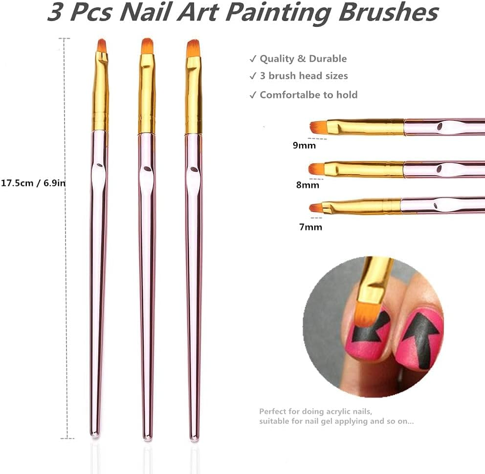 FULINJOY 3 Pcs Rose Gold round Nail Art Brush Set Nail Painting Brush Manicure Tool UV Gel 3D Nail Brush Pens(7Mm/8Mm/9Mm) image number 1