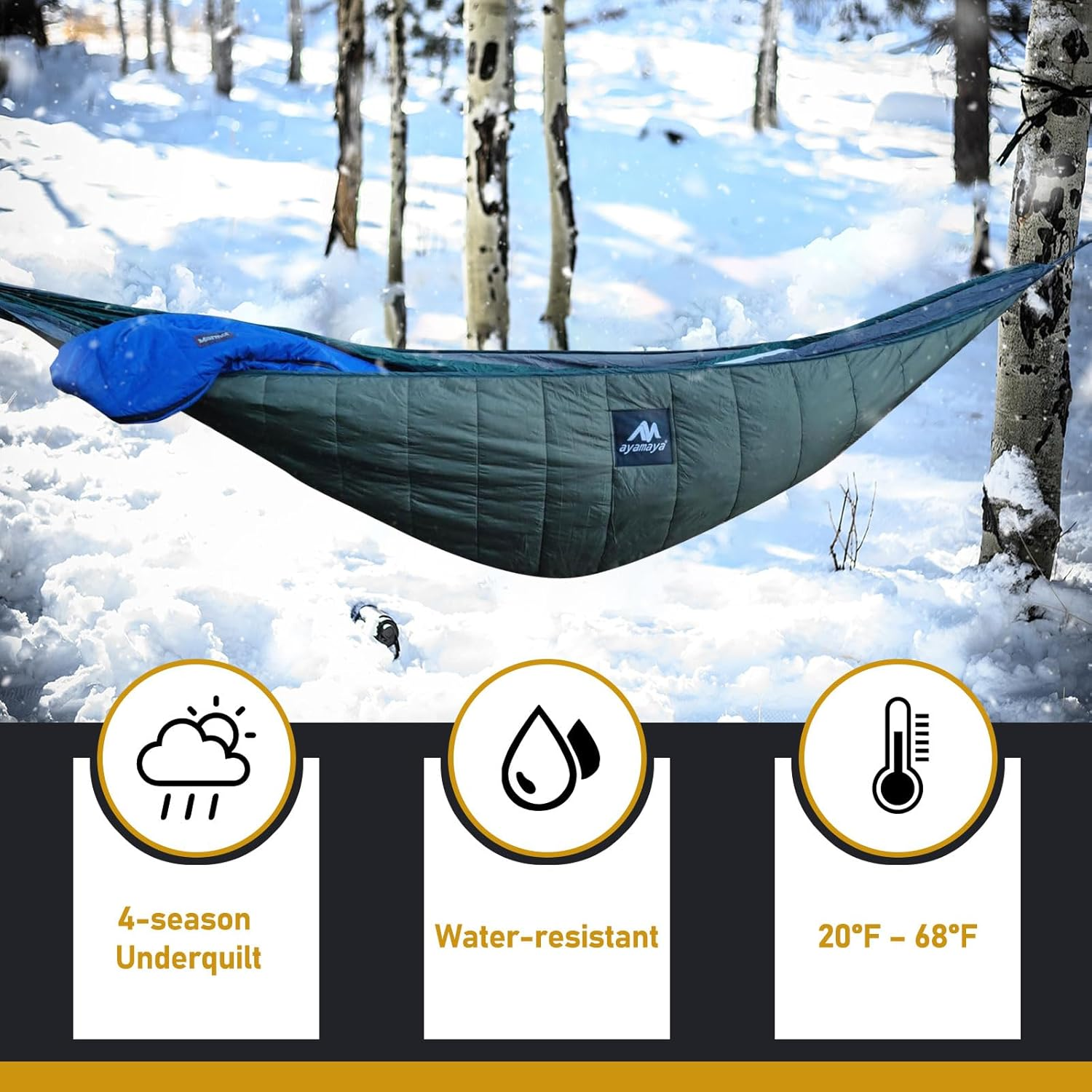 AYAMAYA Ultralight Hammock Underquilt for Camping Backpacking, 3 Season under Quilt UQ for Single Person Hammock Warm under Blanket Sleeping Bag Bottom Insulation - Hammock Camping Essential Gears image number 5