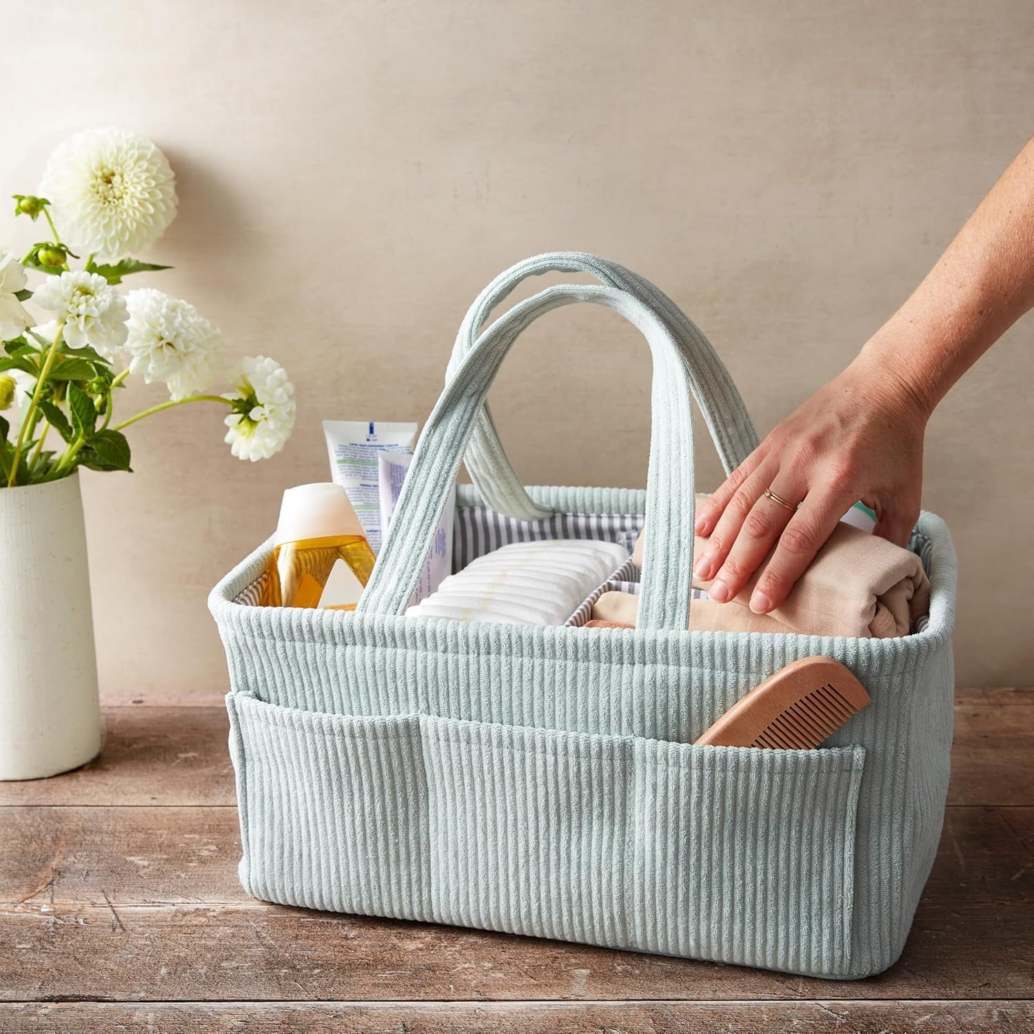 Diaper Caddy, Diaper Organizer or Storage, Portable Nursery Storage and Car Organizer, a Baby Gift Registry, Baby Shower Essentials & Caddy Organizer (Mint Green) image number 4