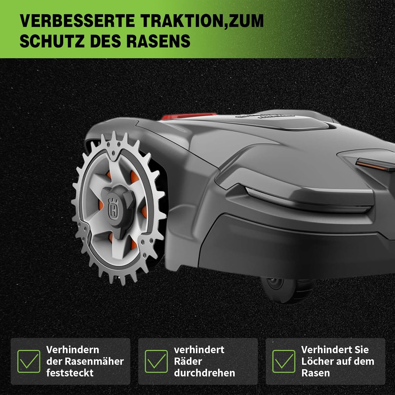 Stainless Steel Spikes for Husqvarna Automower 320/430X/435X/440/450X, Spikes Lawn Traction Improvement for Robotic Lawnmowers, Elaborately Deburred, Wheel Size 252 Mm for Accessories Off-Wheel Wheels image number 3