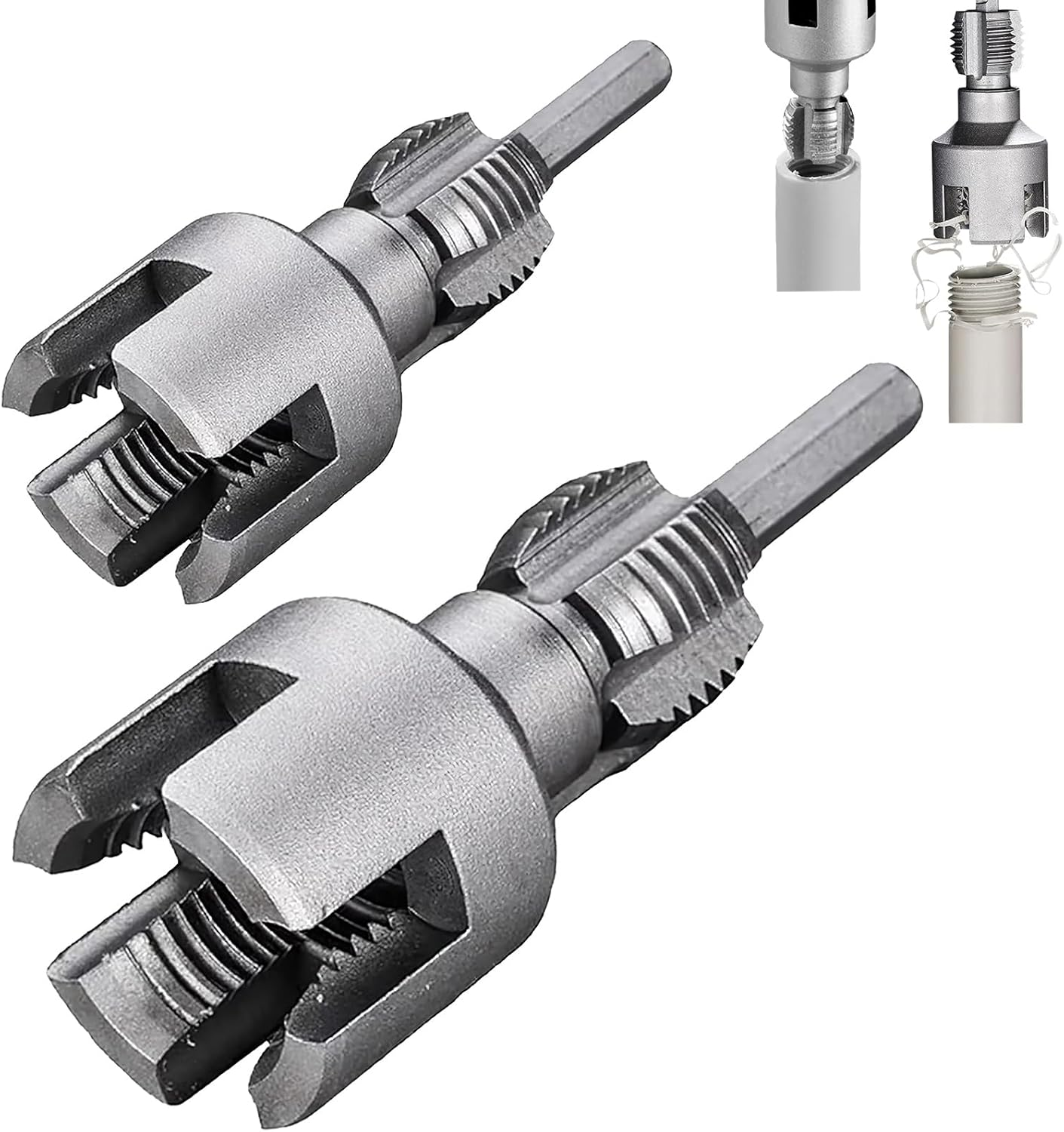 Integrated Internal & External Pipe Threading Tool,Pipe Thread Cutting Tools,Internal External PVC Pipe Integrated Threader,Electric Drill Compatible PVC Pipe Threader Kit image number 3