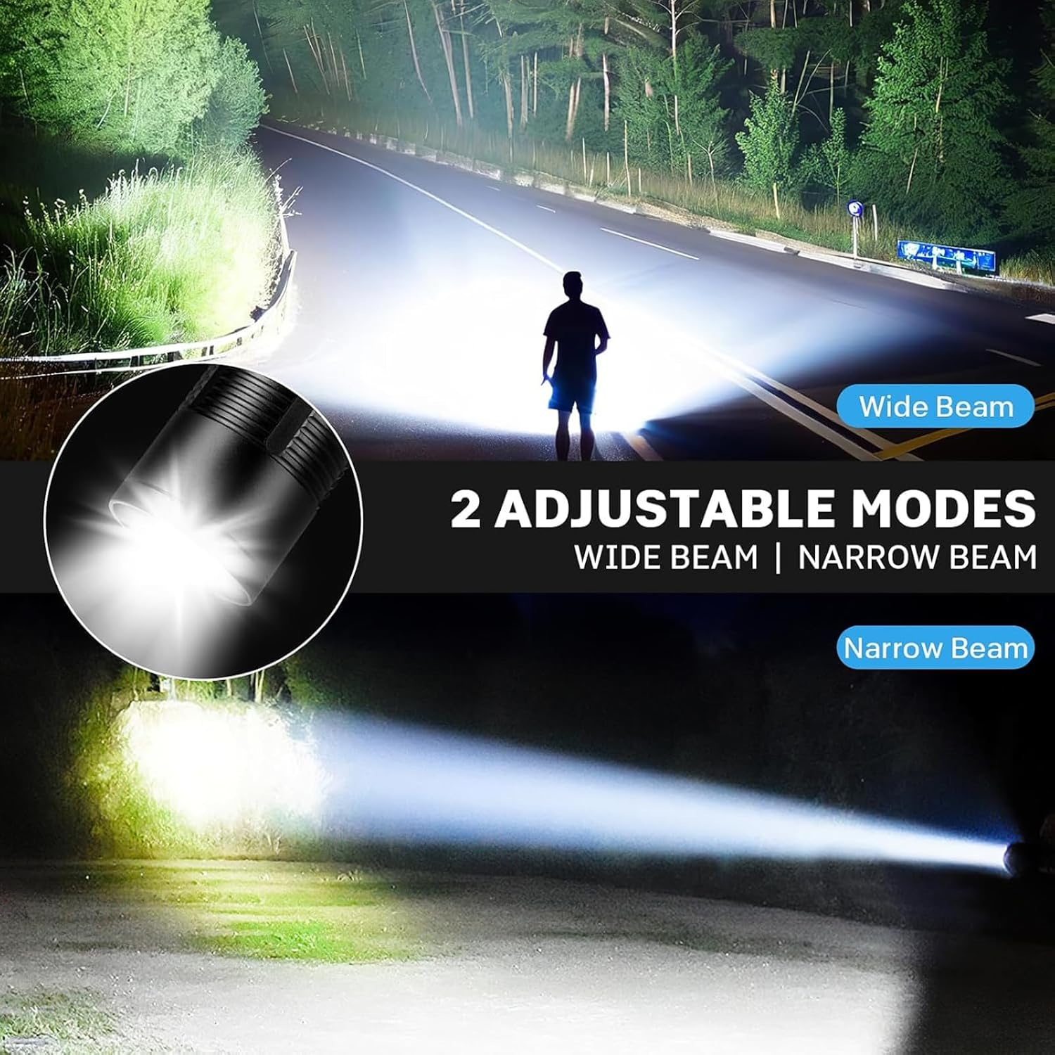 Cinlinso Ultra Powerful LED Torch 100000 Lumens, 2 Pieces Rechargeable Long Life Flashlight, 5 Modes & IP6 Waterproof Zoomable Torch Tactical Flashlish for Camping Hiking Fishing image number 2