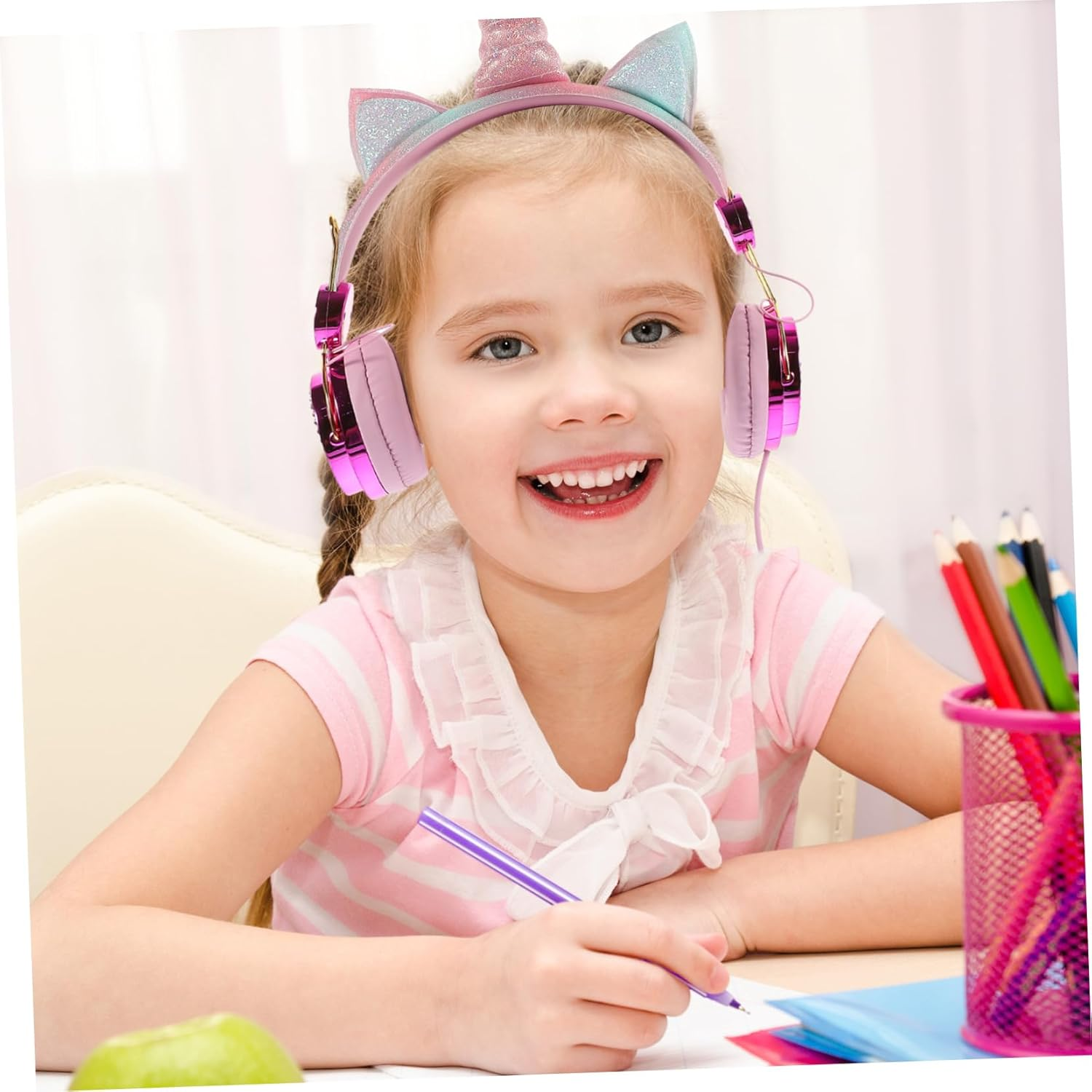 ARTIBETTER Headphones with Microphone Adjustable Headband Rhinestone Design Wired Earphones for Travel School Use Compatible with Phones and Computers Rose Gold image number 2