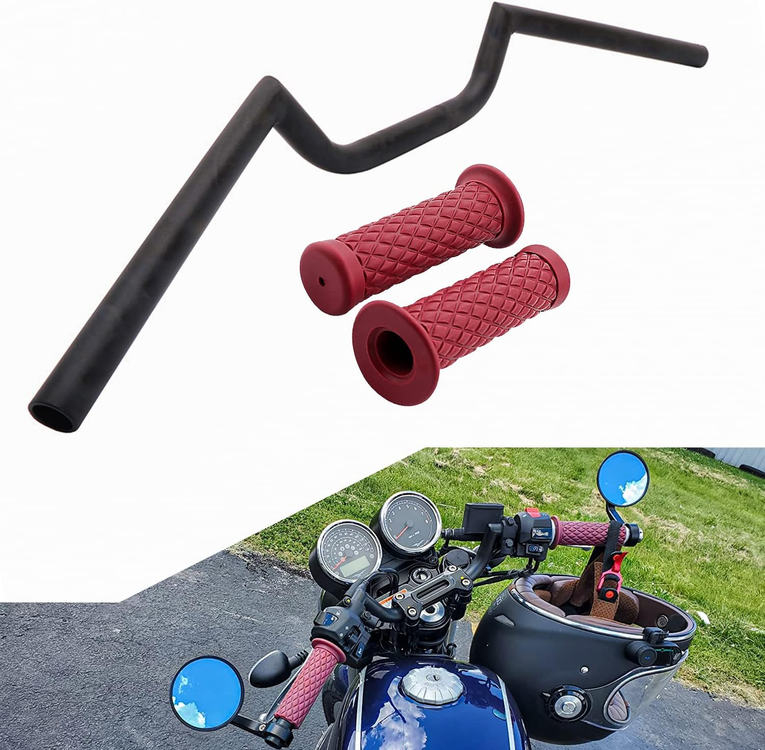 Anxin Motorcycle 7/8" Handlebar Cafe Racer Ace Clubman Style Handlebars 22MM Universal for Bobber Custom Application Black