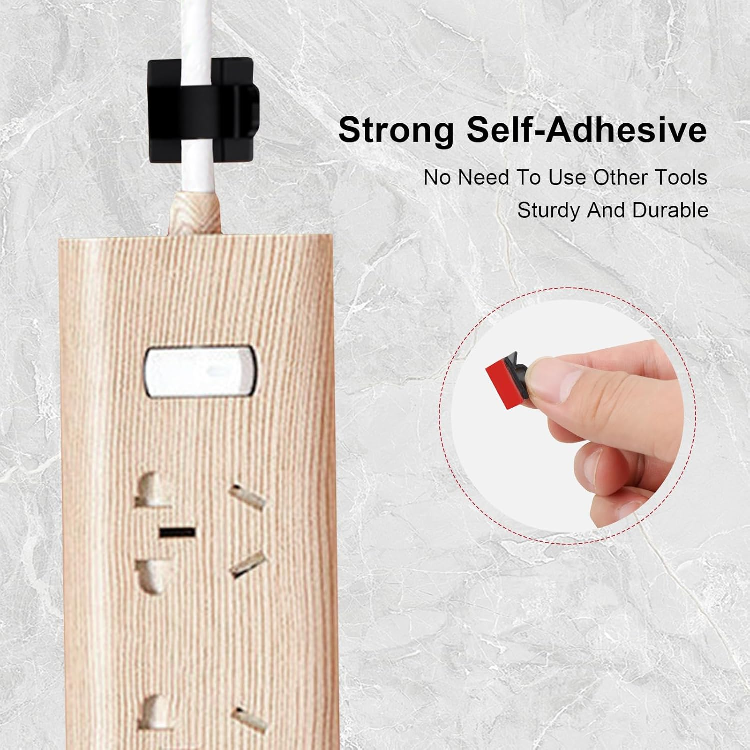 100 Pcs Cable Clips Self Adhesive，Cable Organiser for USB Charging Cable, Power Cords, Office Home Cable Holder for Cable Tidy Management, Christmas Light Hooks Fairy Light Decorations(Black） - Clear image number 4