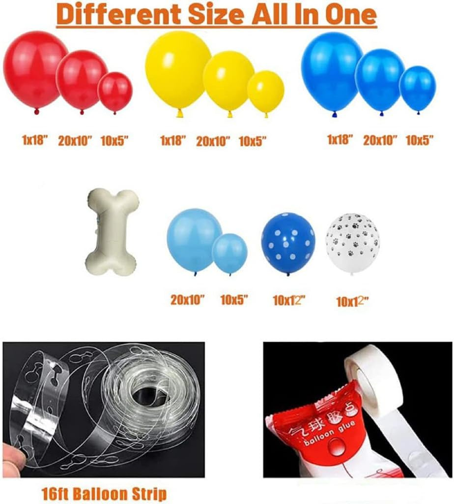 PEKGLOW 146 Pcs Paw Balloon Garland Red Blue Yellow Balloon Garland Yellow Red Blue Balloons Paw Balloons Bone Balloons Dog Paw Balloons Garland Latex Balloons for Dog Patrol Paw Birthday Decorations image number 2