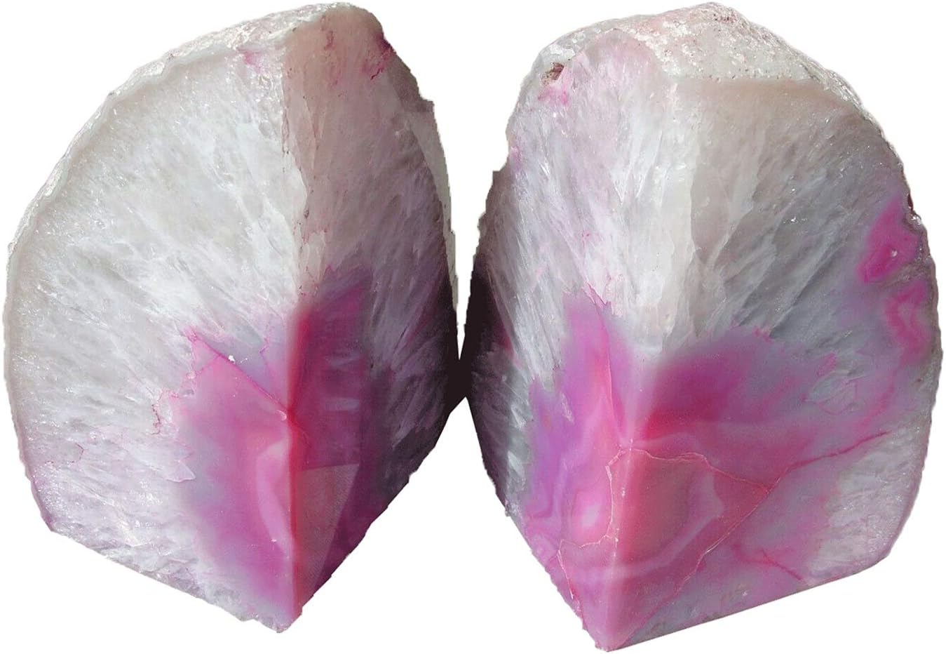 AMOYSTONE Brazilian Rock Bookends 1 Pair Pink Agate Geode Bookends 3-4 Lbs for Video Games Cds Unique Bookends Home Decorative image number 2
