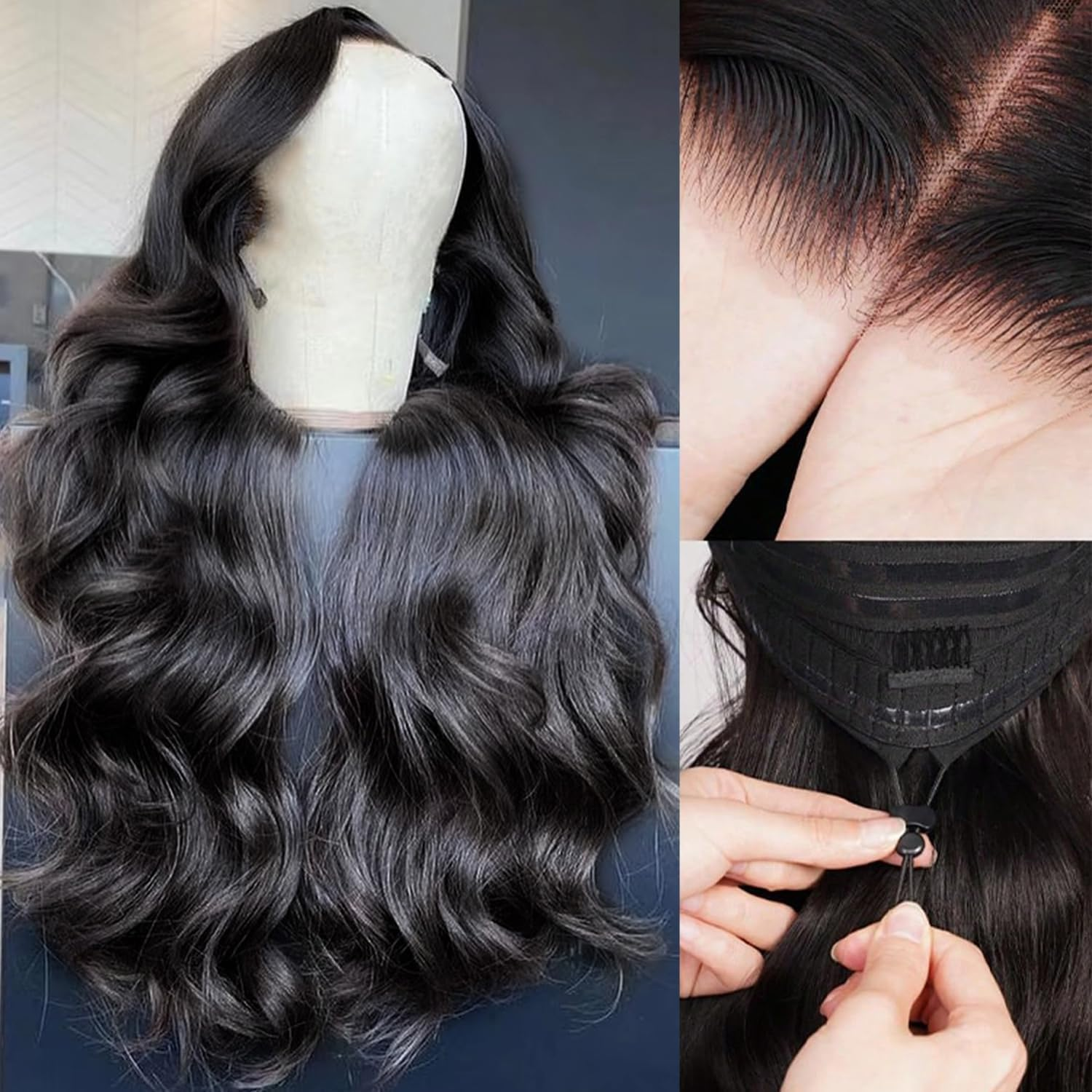 GABRIELLE 20 Inch Drawstring Body Wave Wear and Go 13X6 Lace Frontal Wigs Human Hair 200 Density HD Lace Front Wig Pre Plucked Pre Cut Glueless Wigs for Women Natural Black Glueless Human Hair Wig image number 5