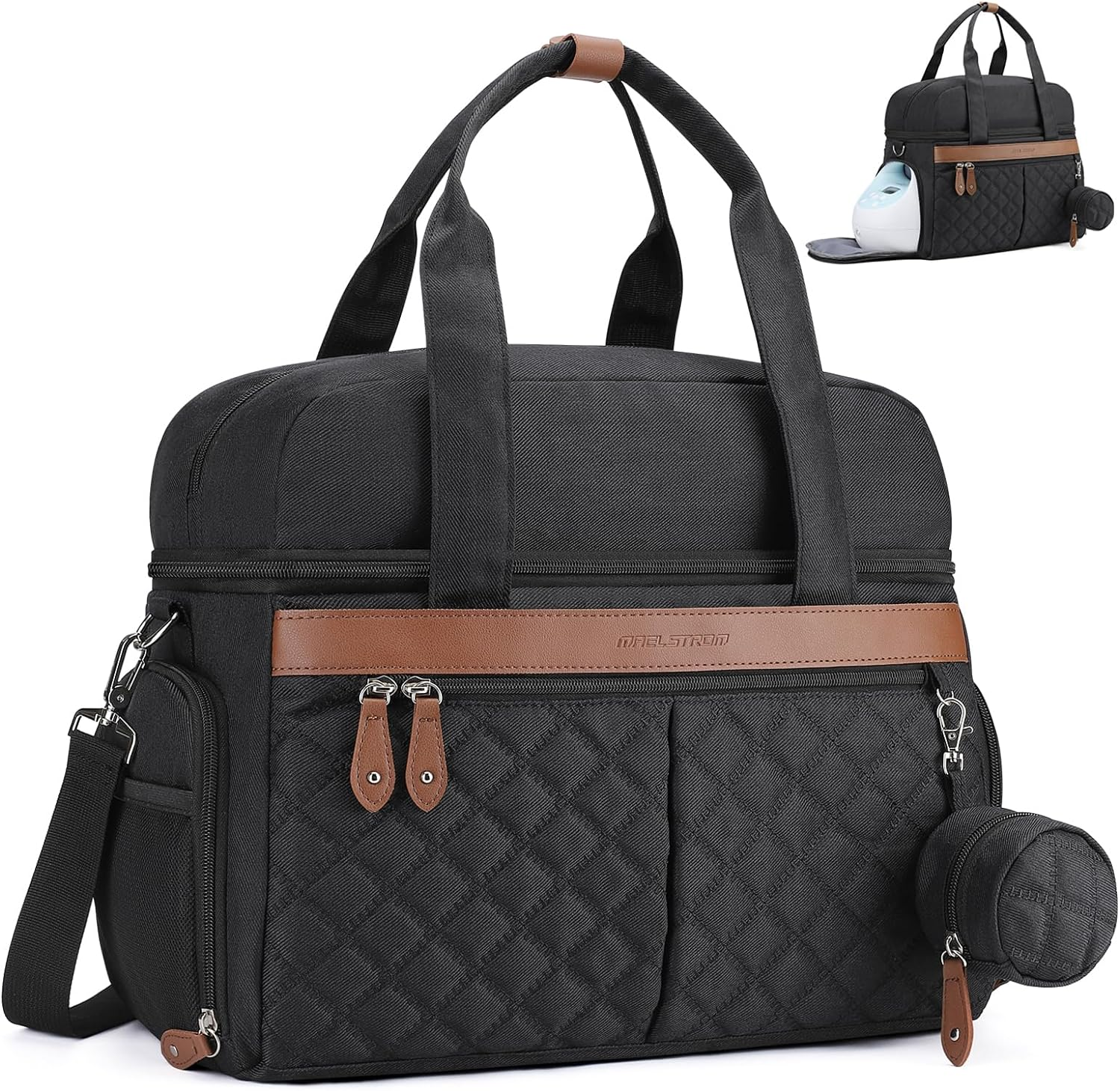 Breast Pump Bag, Diaper Bag Tote with 4 Cooler Pockets, Double-Layer Work Bag for Breastfeeding Mom Fit 15'' Laptop image number 2