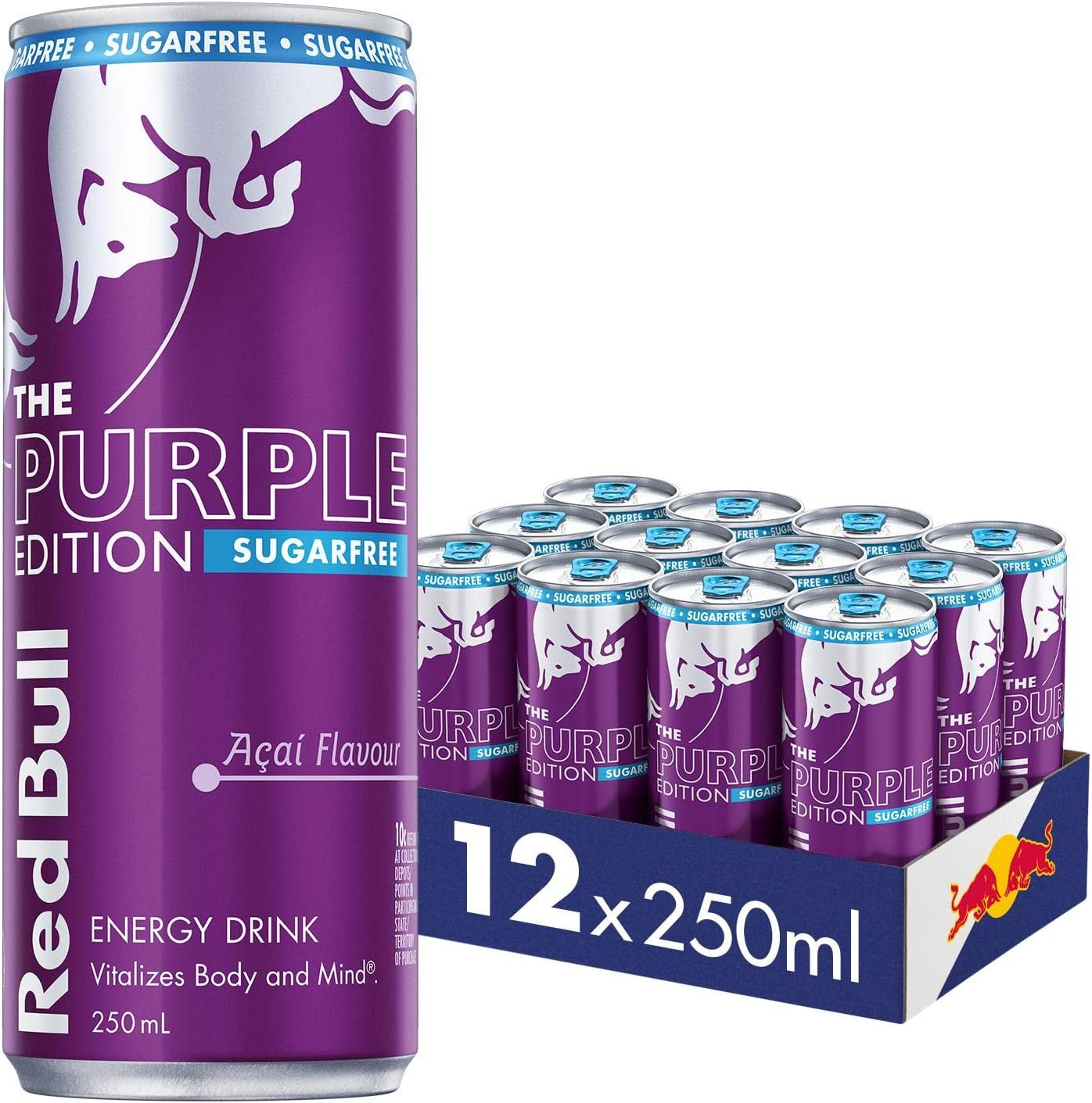Red Bull Energy Drink, Purple Edition, Sugar Free Acai Flavour 250Ml (12 Pack)
