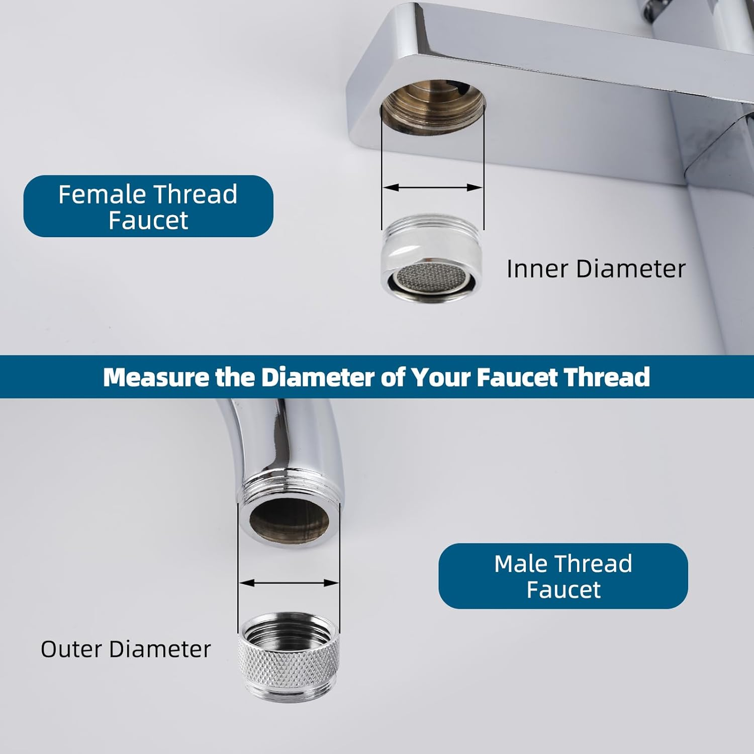 Hibbent 11 Pieces Faucet Adapter Kit, Kitchen Sink Brass Aerator Adapter Set, Male Female Sink Faucet Adapter Connecting Style Faucets, Standard Hose, Chrome Finished image number 5