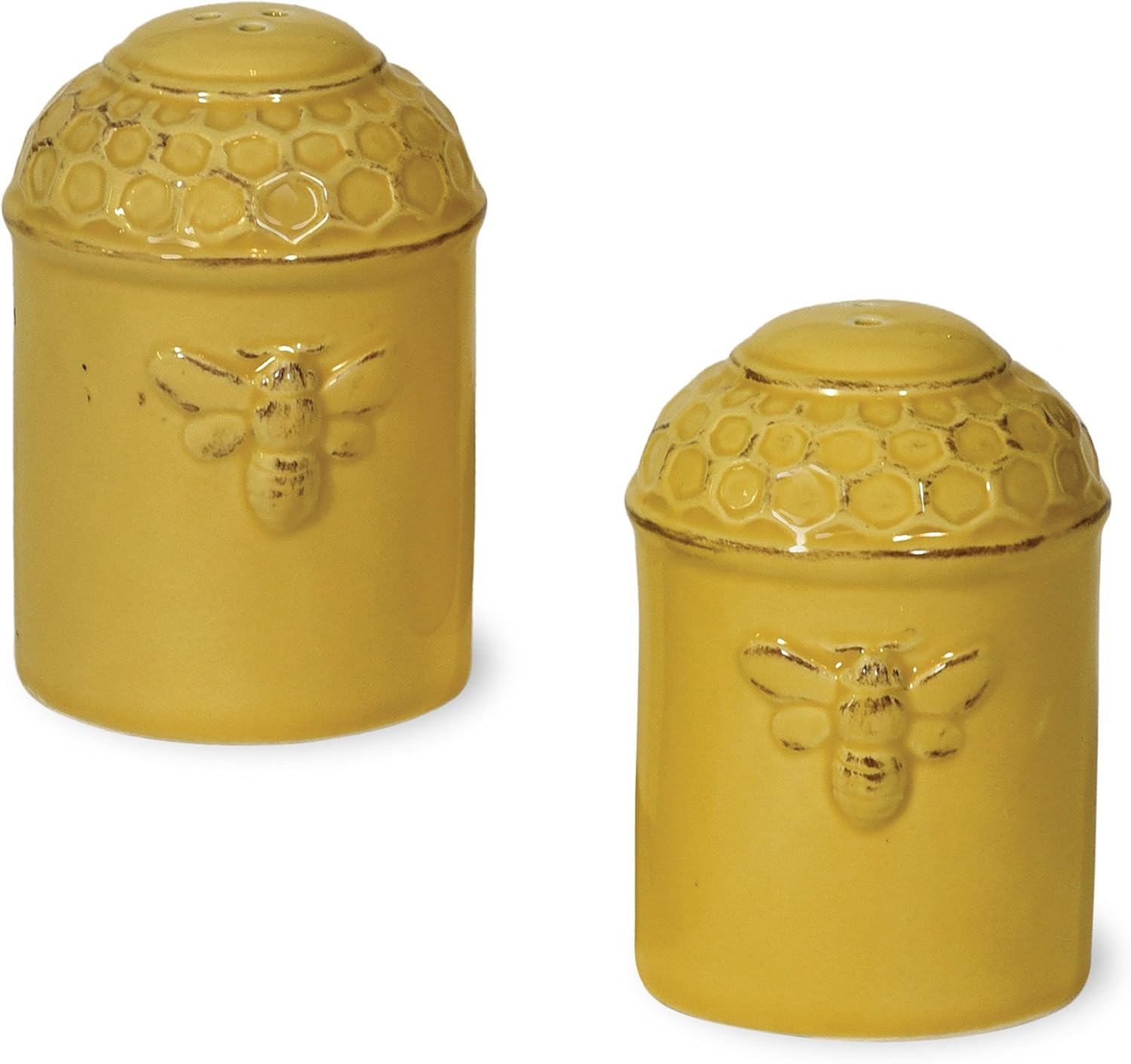 Boston International Embossed Ceramic Salt and Pepper Shakers, 2-Piece Set, Honeycomb,Jc16117