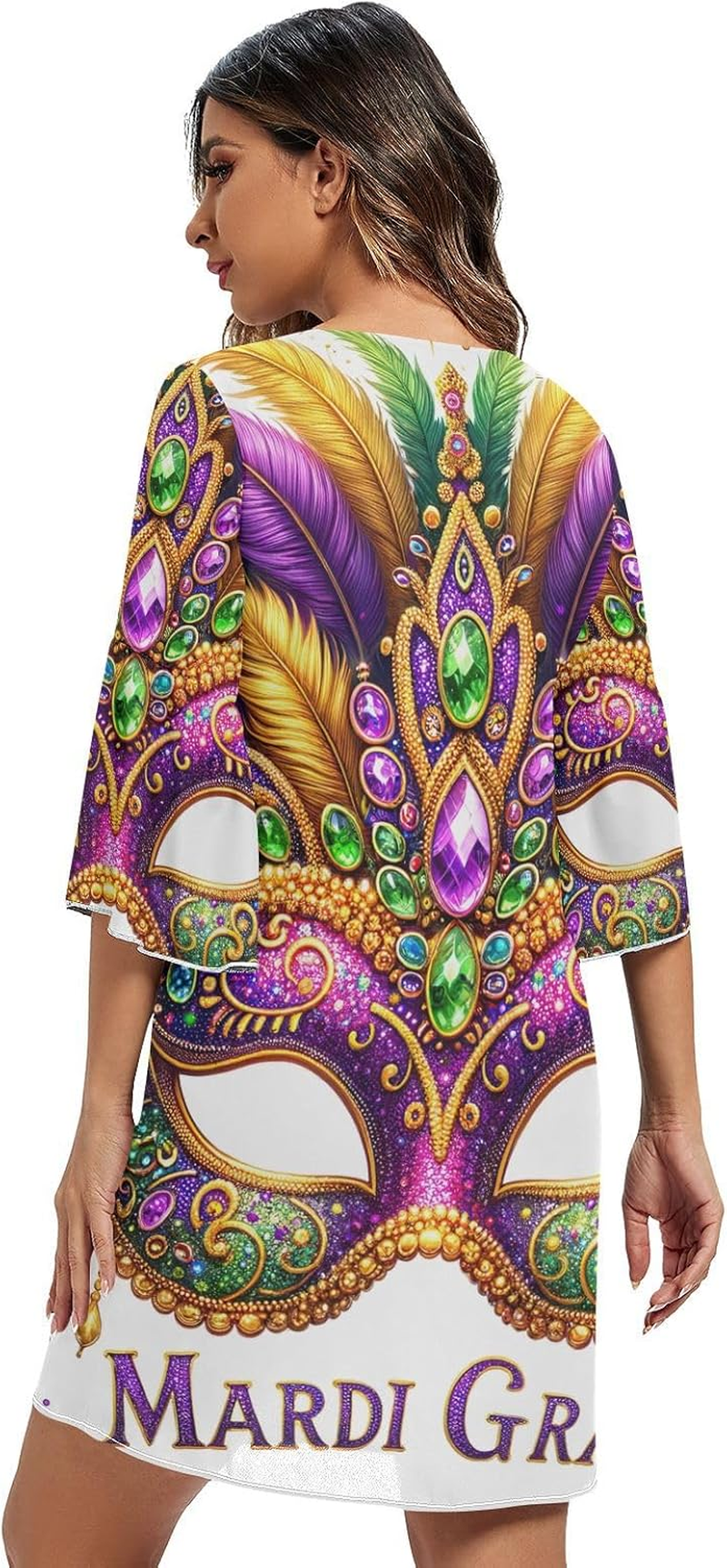 Beautiful Mardi Gras Mask Short Chiffon Dress Printed Chiffon Line Maternity Dress
