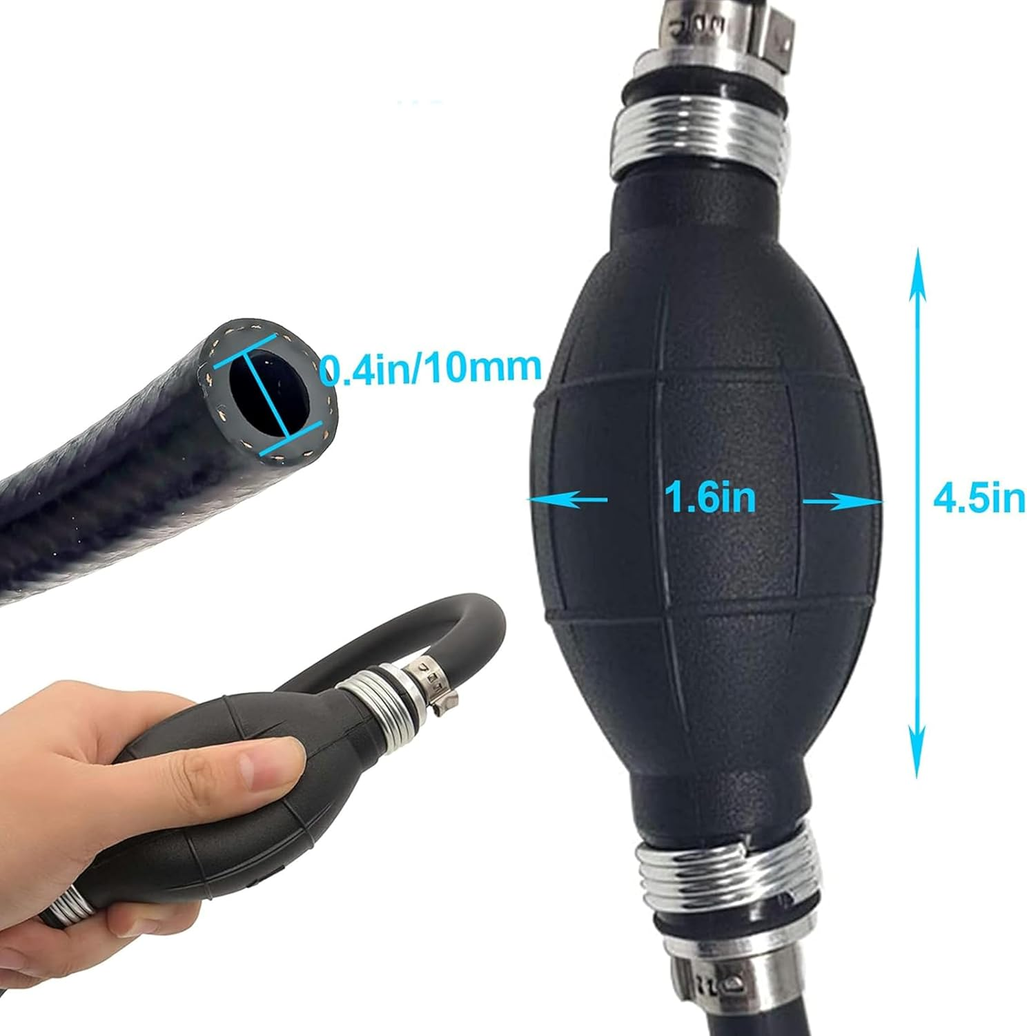 Universal 3/8 Inch Nylon Braided Fuel Line Assembly with Primer Bulb, 6FT Marine Outboard Boat Motor Hose, Steel Clamps for Rvs image number 1