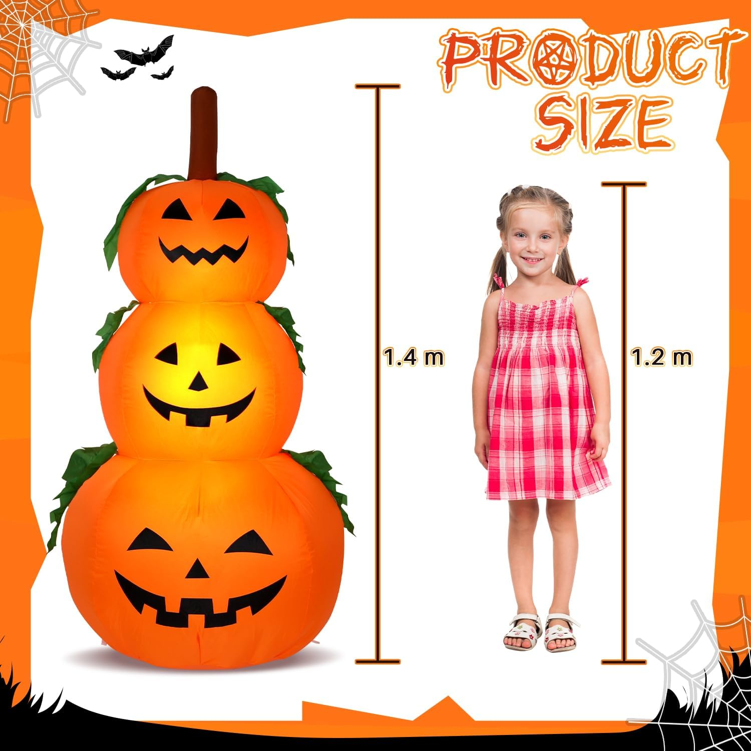 AUTOWT 4.6FT 1.4M Halloween Inflatable Pumpkins, Inflatables Decorations with Build-In Leds, Blow up Pumpkins Yard Decoration for Lawn Yard Home Halloween Party Indoors Outdoors image number 3