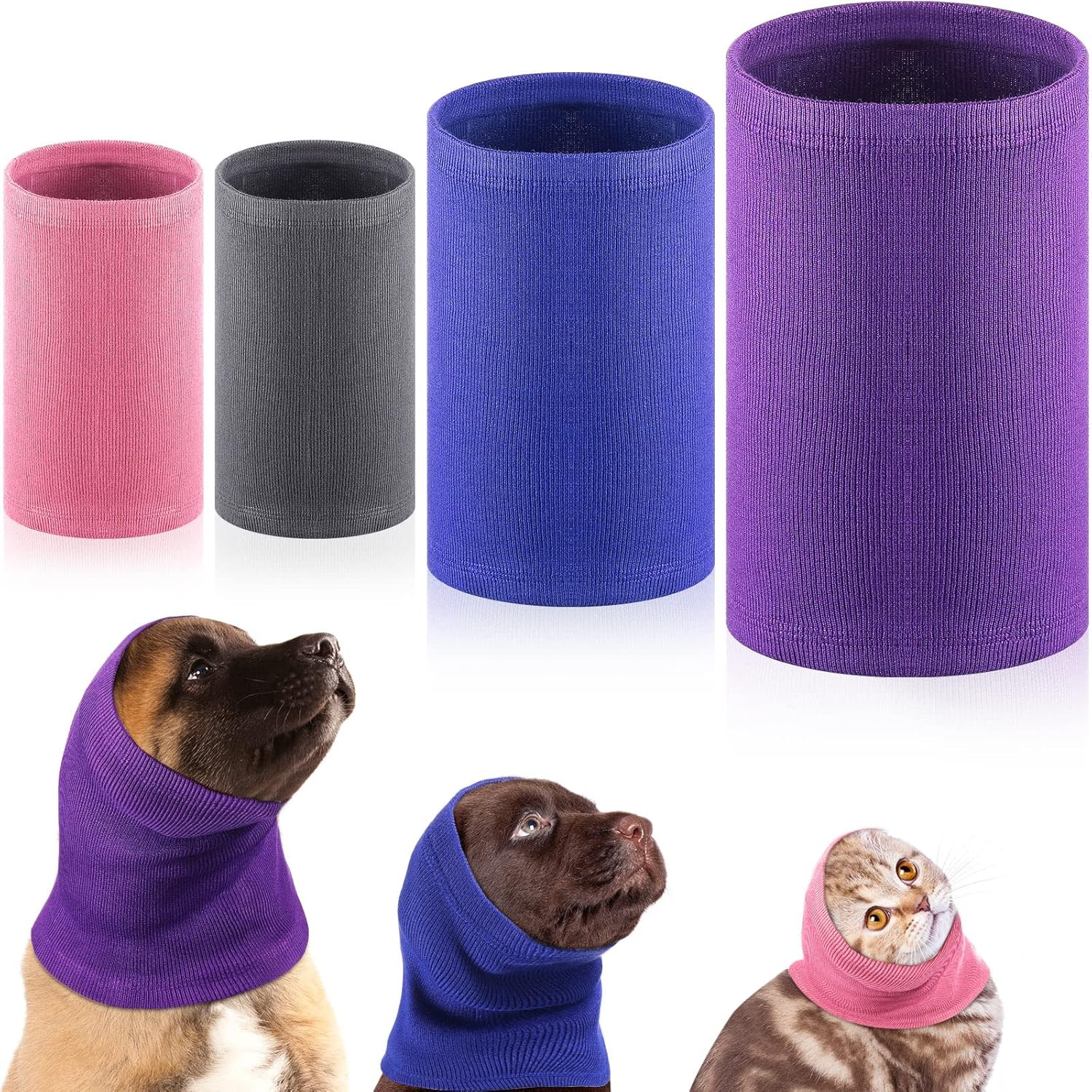 Saintrygo 4-Pack Dog Ear Covers - Noise Reducing, Comfortable & Breathable Snoods for Dogs - Blue, Pink, Purple - Small, Middle, Large