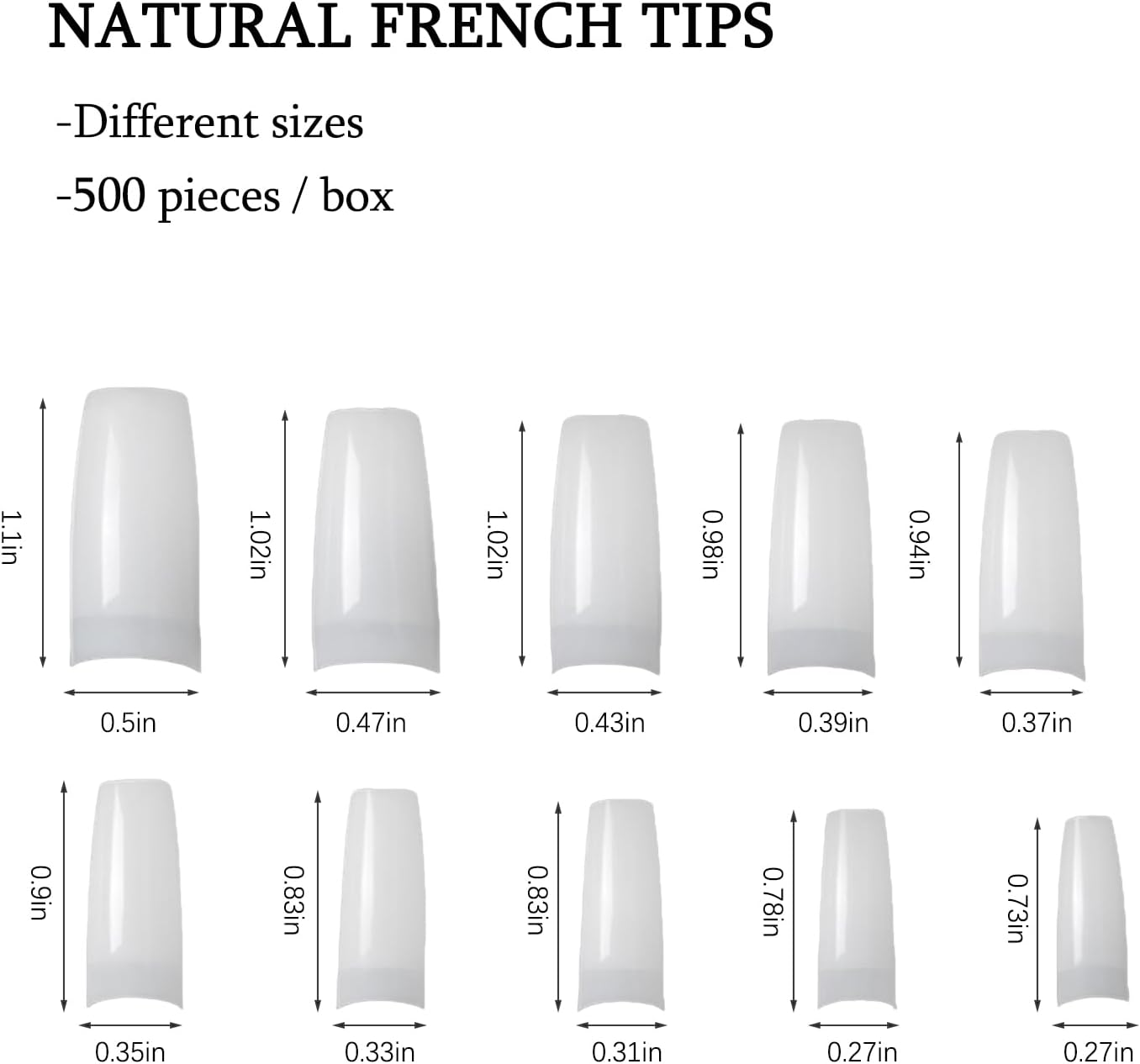 BGENHPON 500PCS Natural False Nails Tips Lady French Style Acrylic Artificial Tip Manicure - Professional Nail Extensions and Acrylic Nail Tips with 10 Sizes Box for Nail Art Salons and Home DIY image number 5